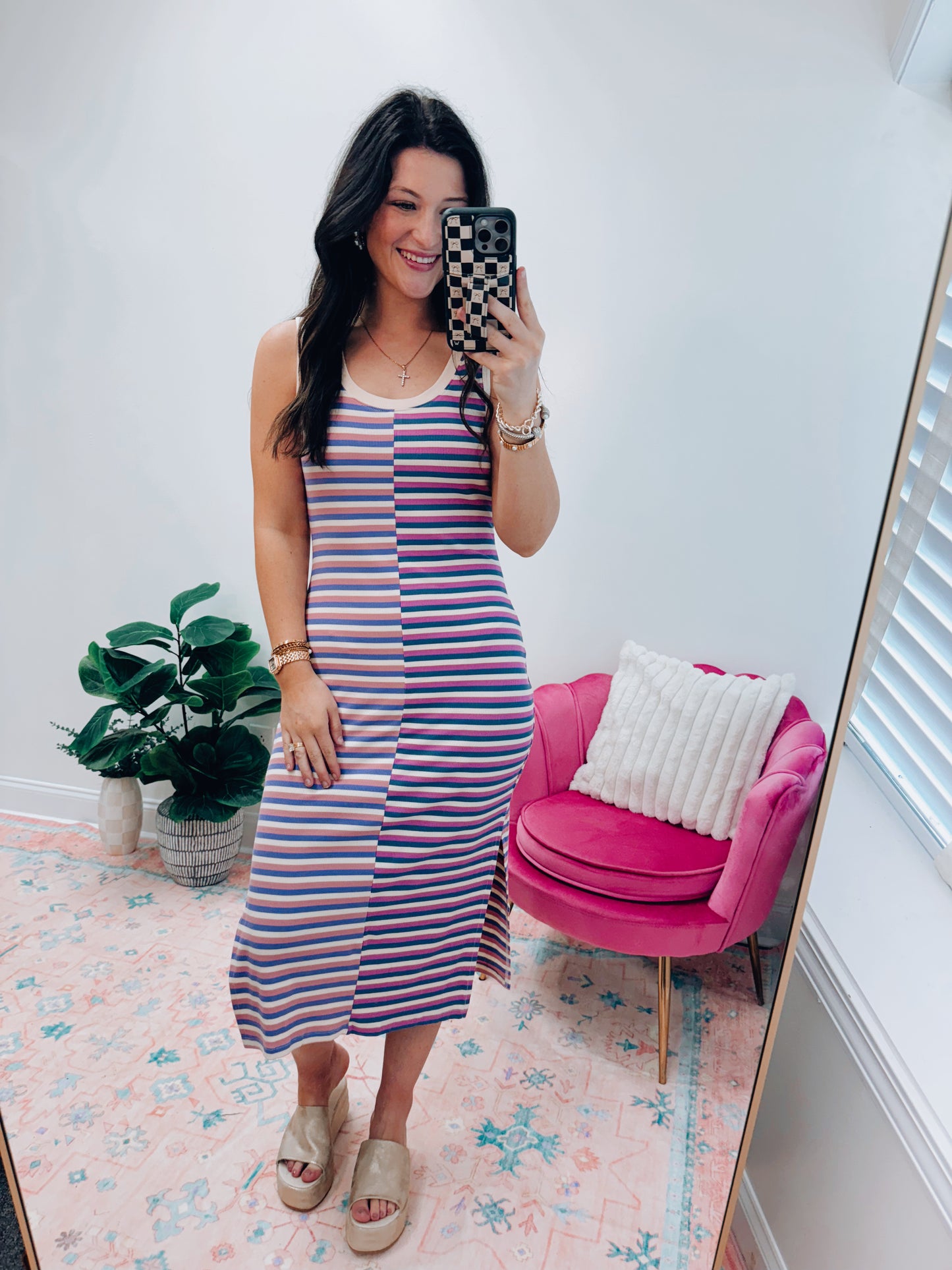 Combo Striped Ribbed Midi Dress