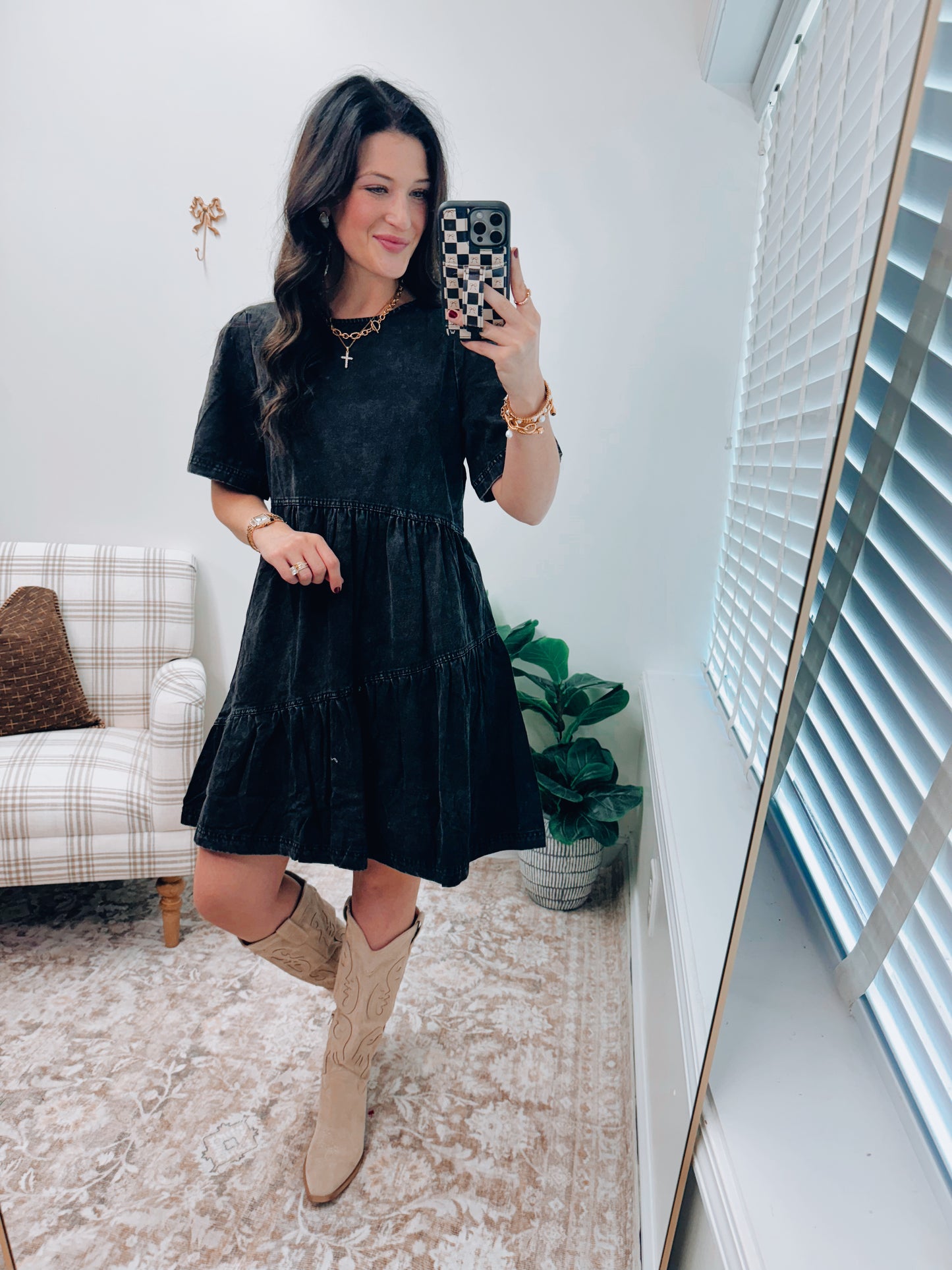 Dallas Mineral Wash Tiered Denim Dress