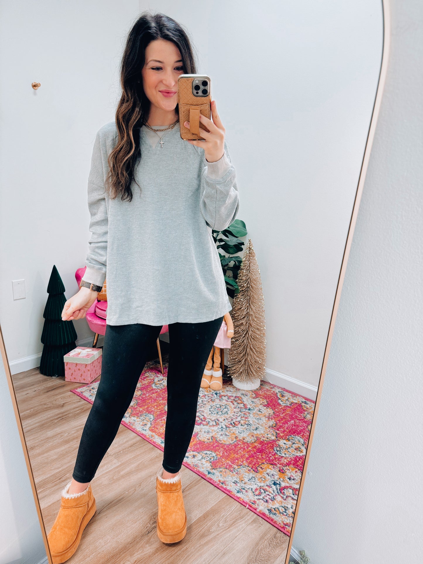 Gray Thermal Knit Pullover