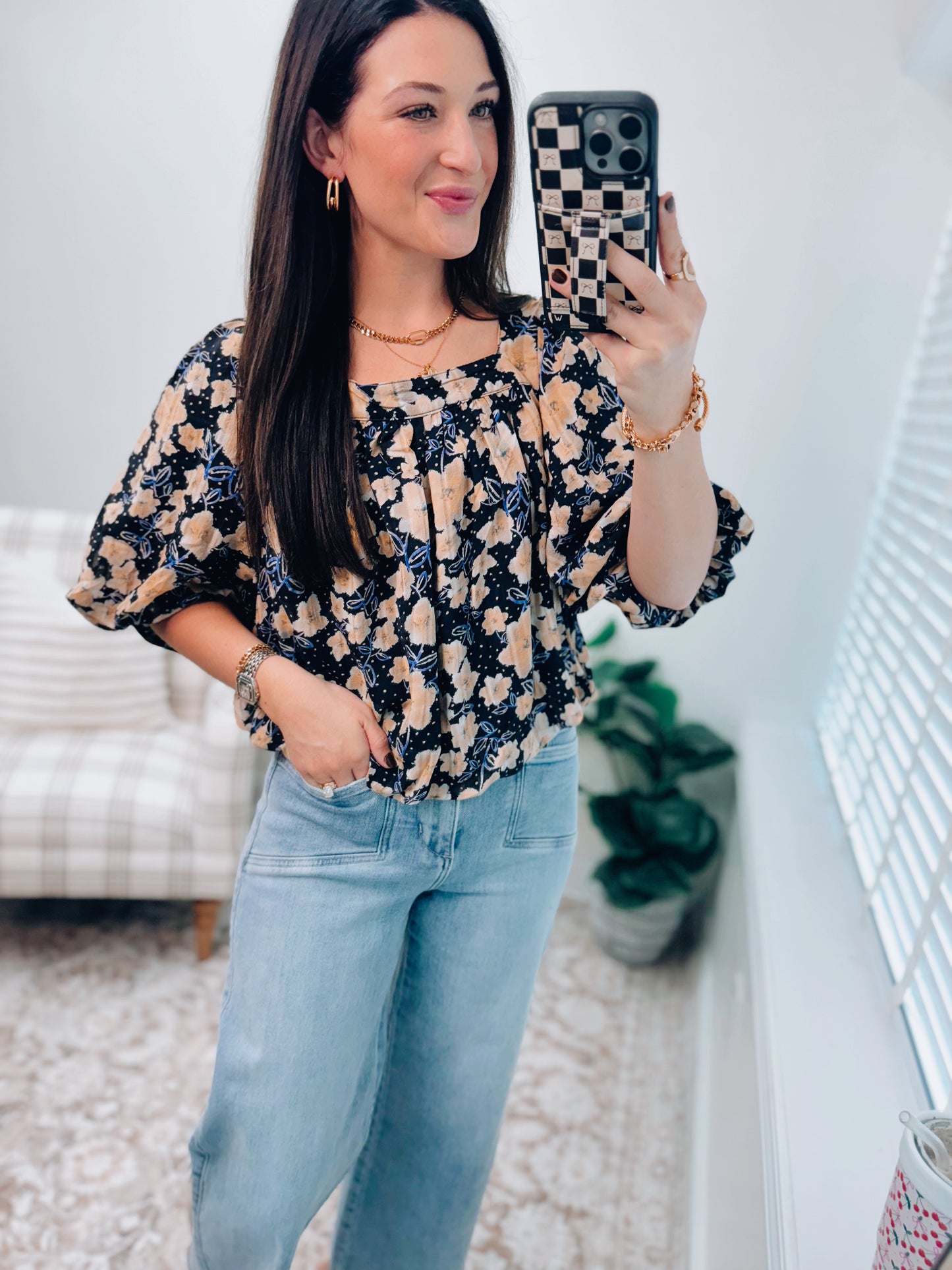 Amber Glow Floral Sheer Top