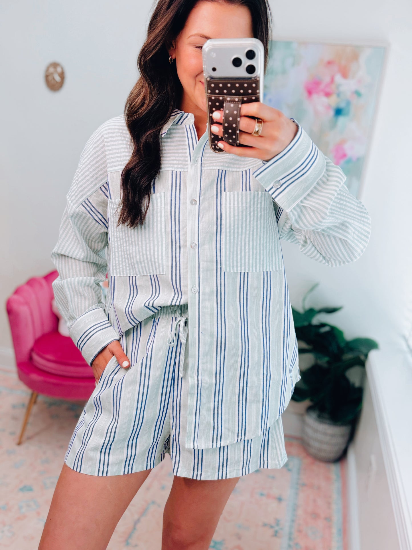 Tabi Striped Combo Linen Shorts Set