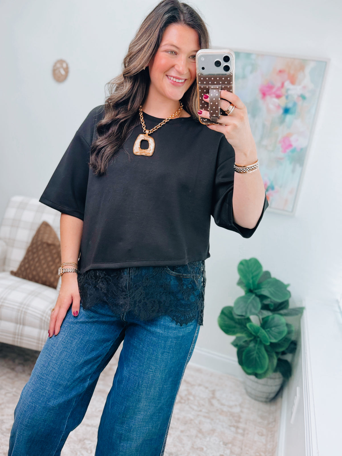 Sienna Black Lace Trim Top