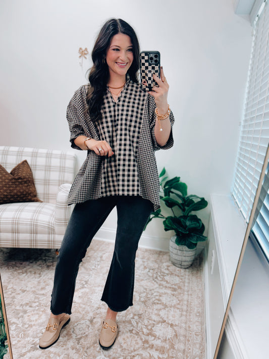 Gingham Mix Media Dolman Top