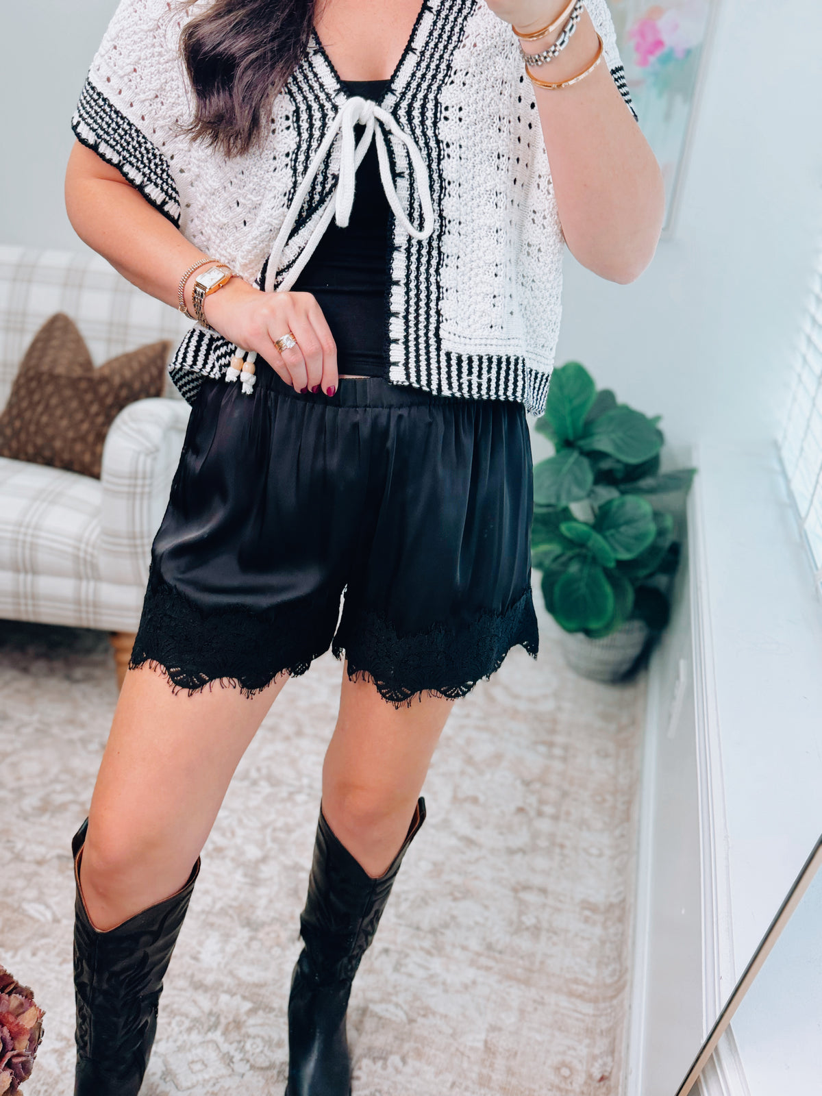 Satin Lace Shorts - Black