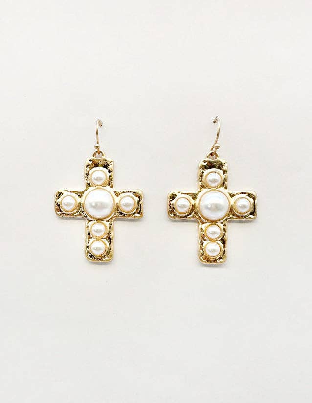 Cross Thick Cross Pearl Earrings