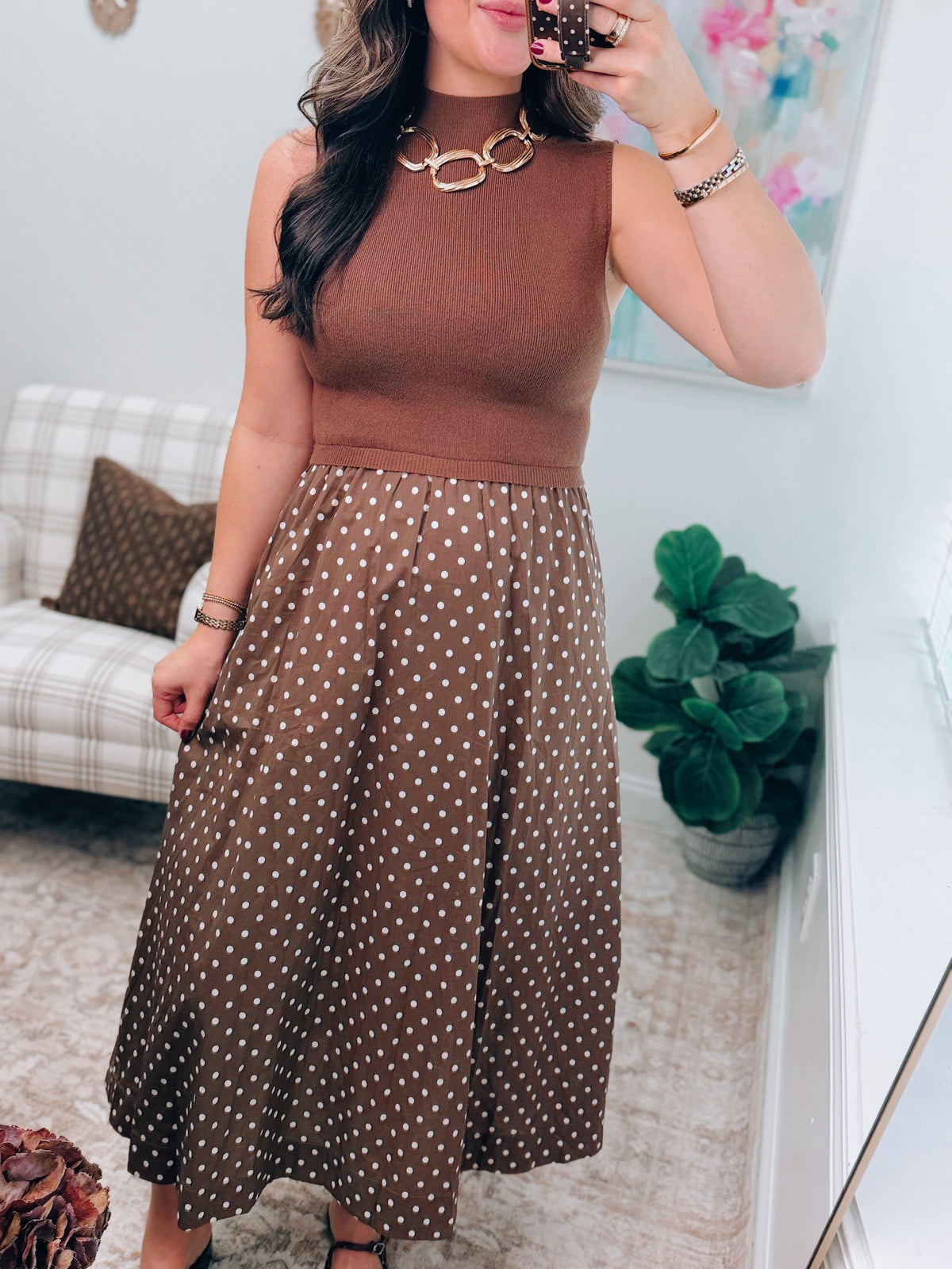 Stevie Sweater Combo Polka Dot Midi Dress