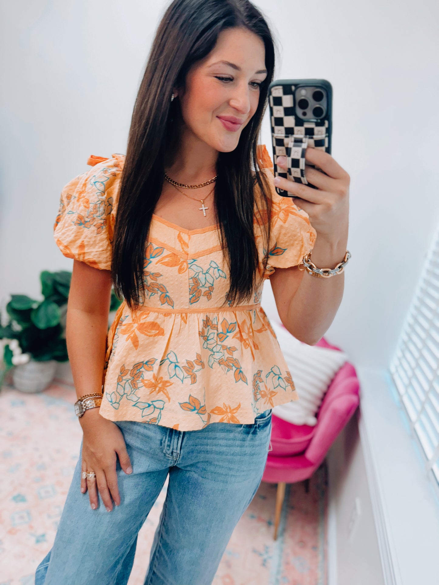 Papaya Floral Peplum Top