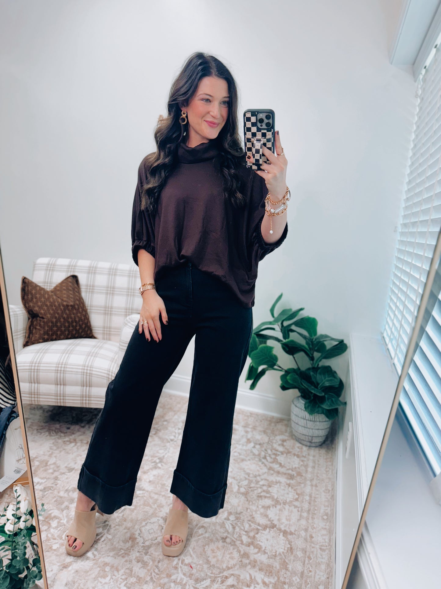 Holly Mock Neck Chocolate Top