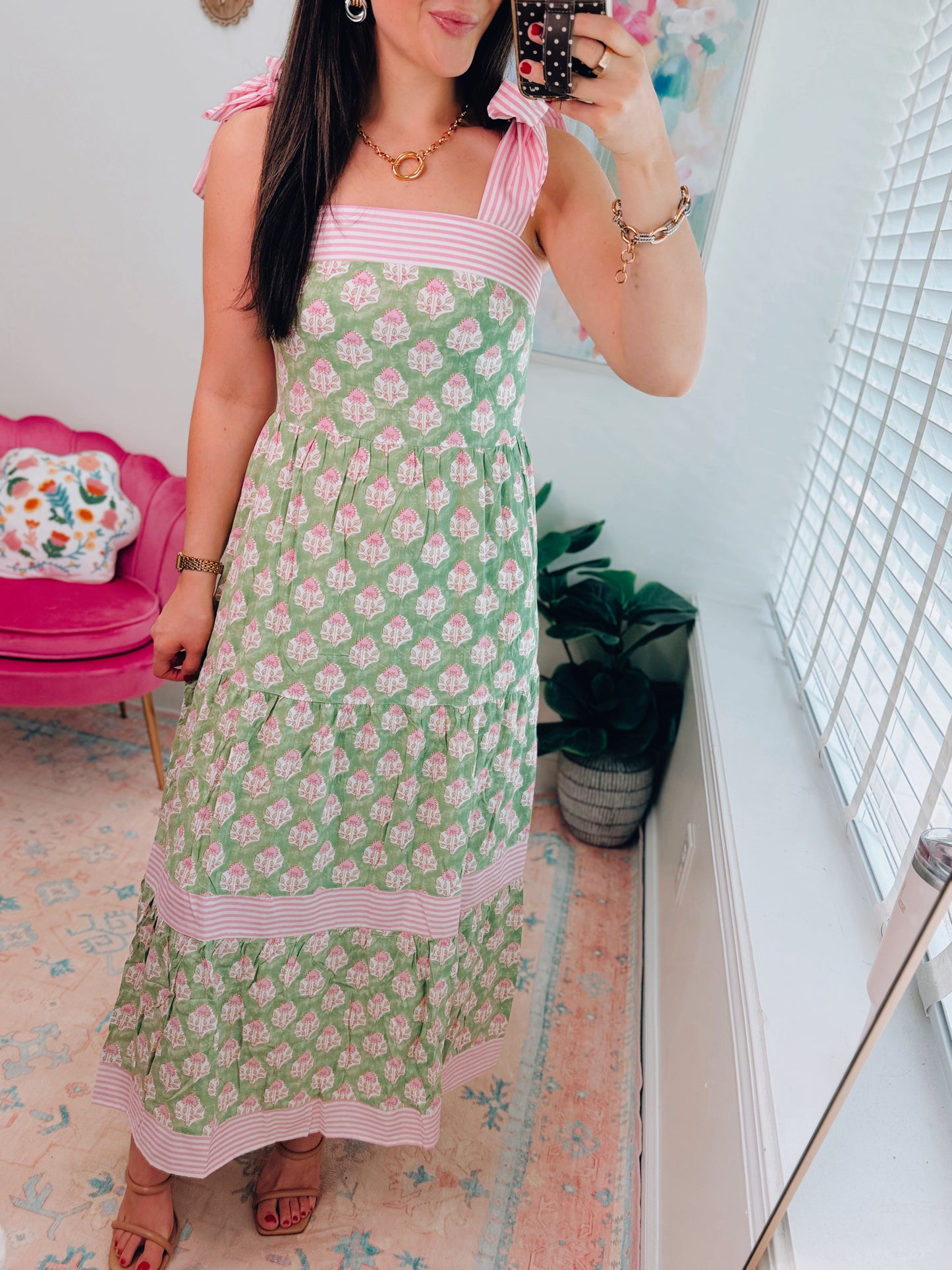 Garden Floral Striped Combo Maxi Dress
