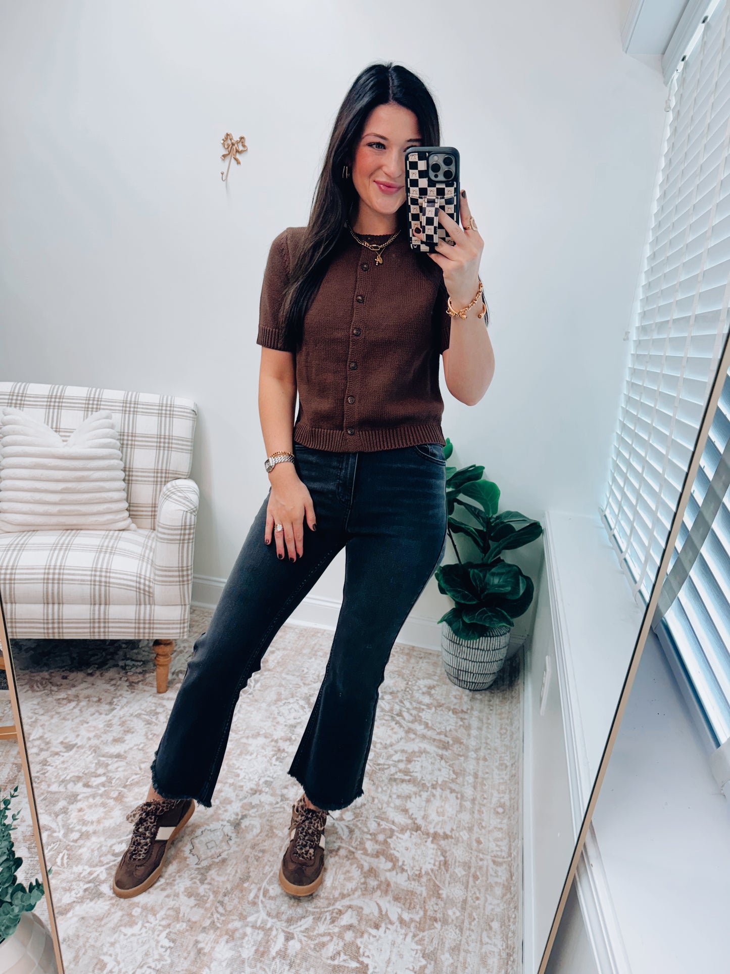 Nova Button Sweater Top - Brown