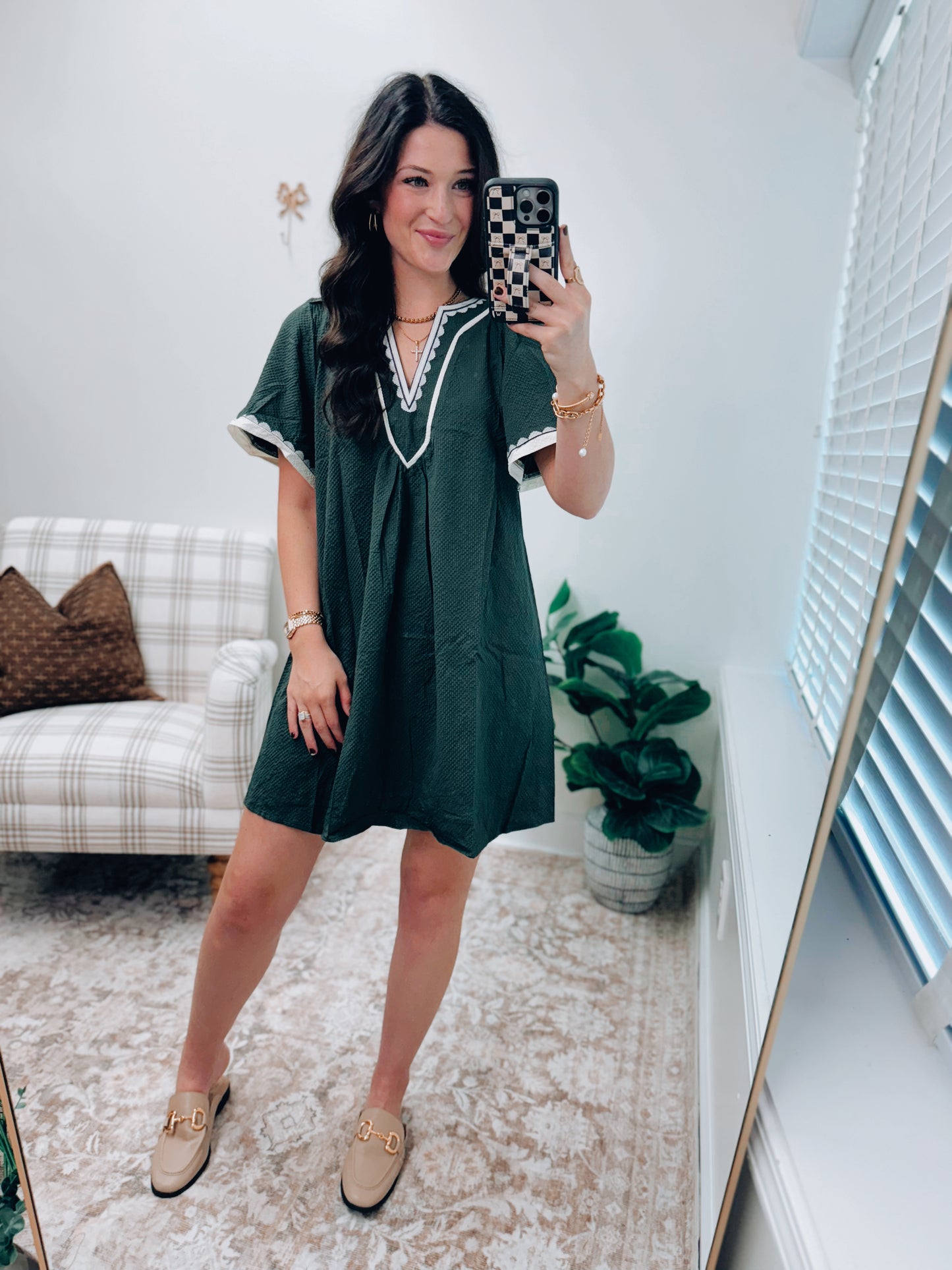 Haven Green Textured Mini Dress