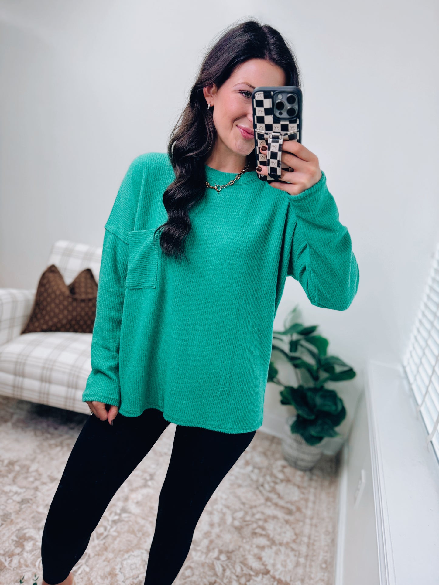 DOORBUSTER Pocket Brushed Ribbed Top - K Green