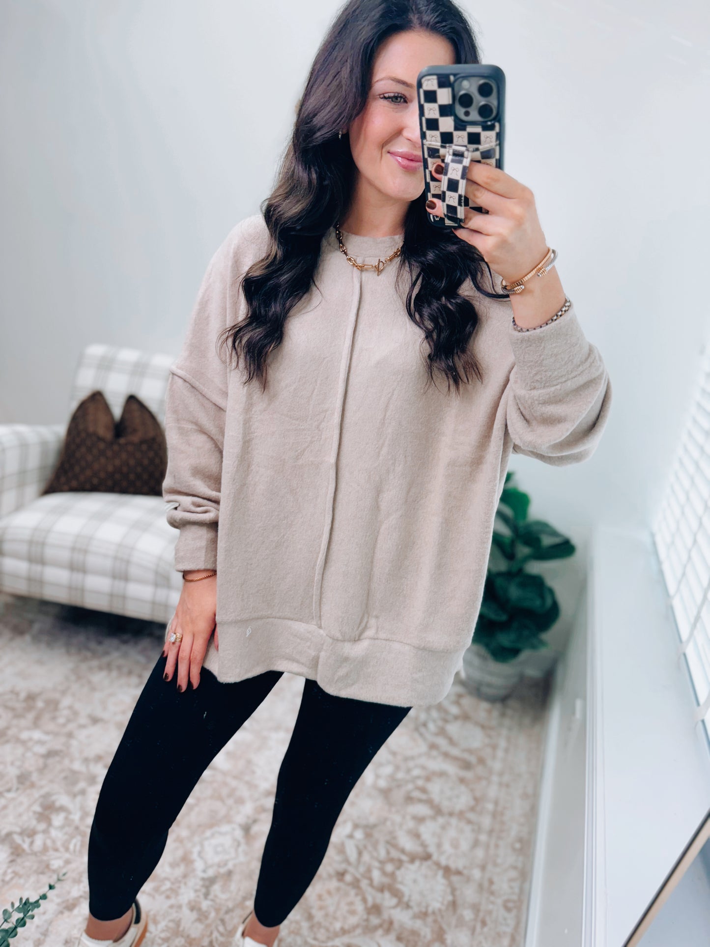 CURVY | DOORBUSTER Oversized Front Seam Brushed Sweater - Ash Mocha