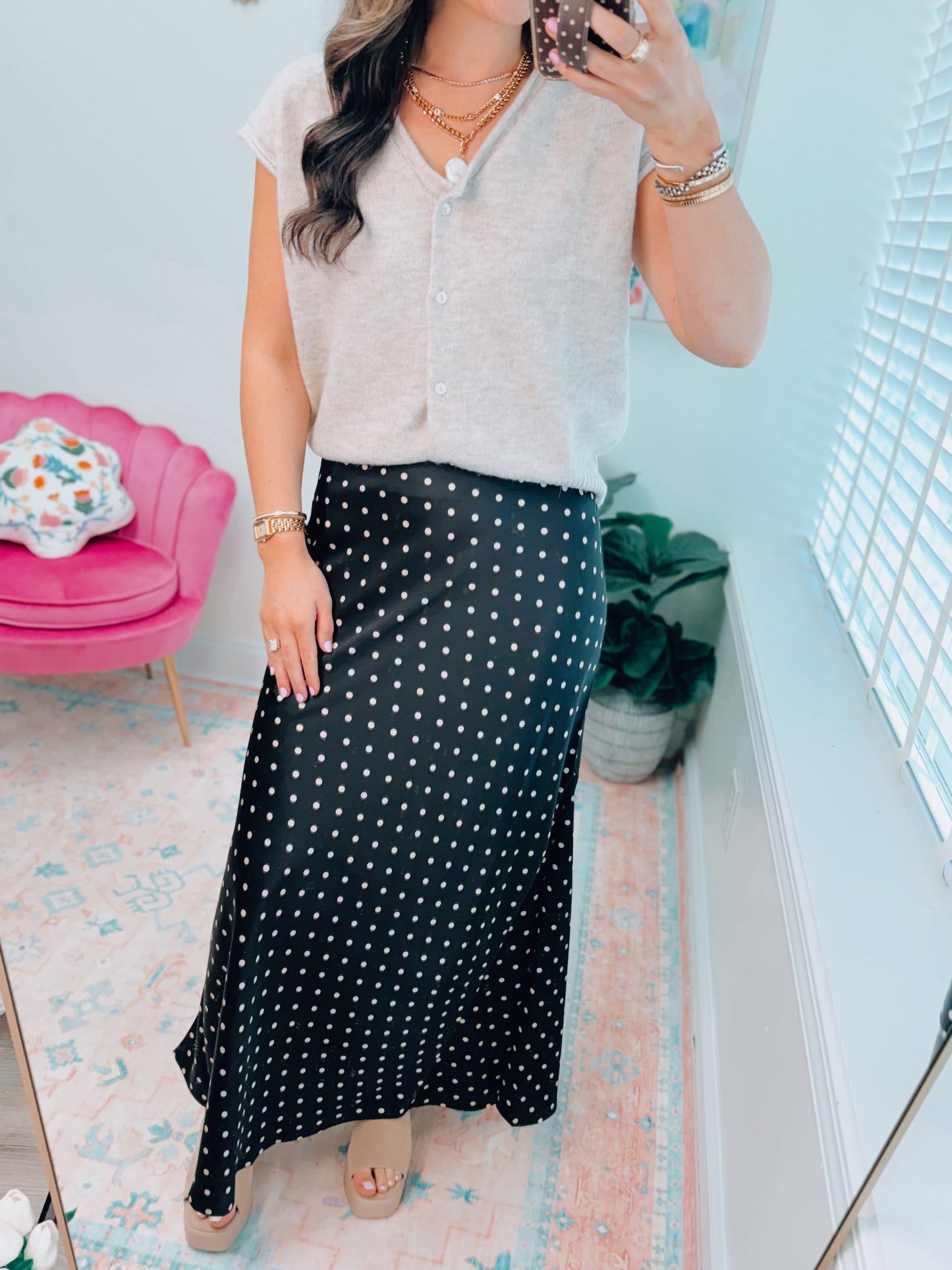 River Polka Dot Satin Skirt