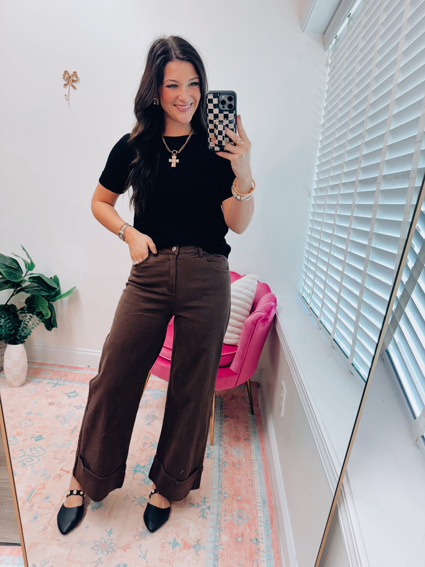 CURVY Ember Wide-Leg Folded Denim - Brown