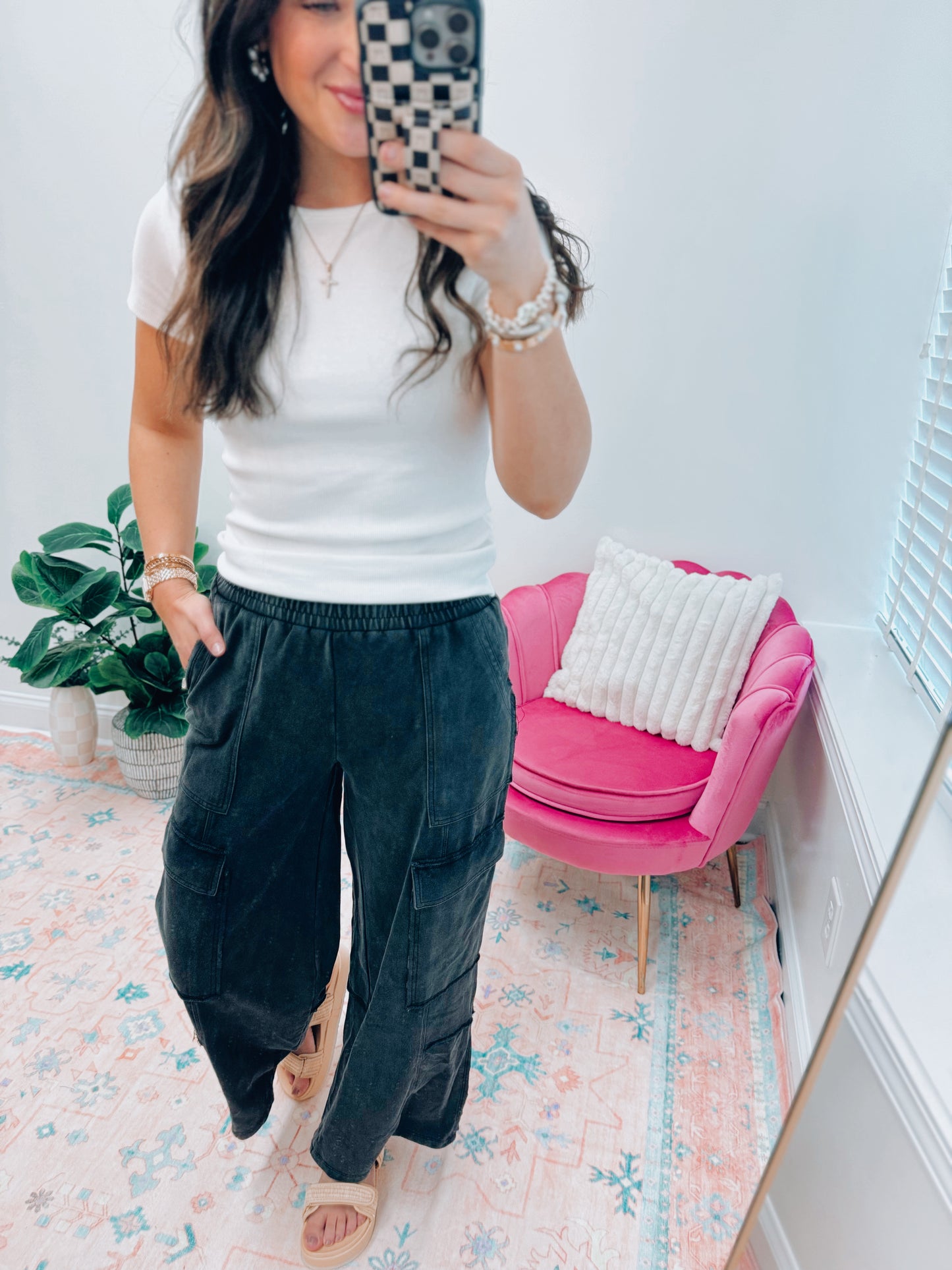 Mineral Wash Black Cargo Sweatpants