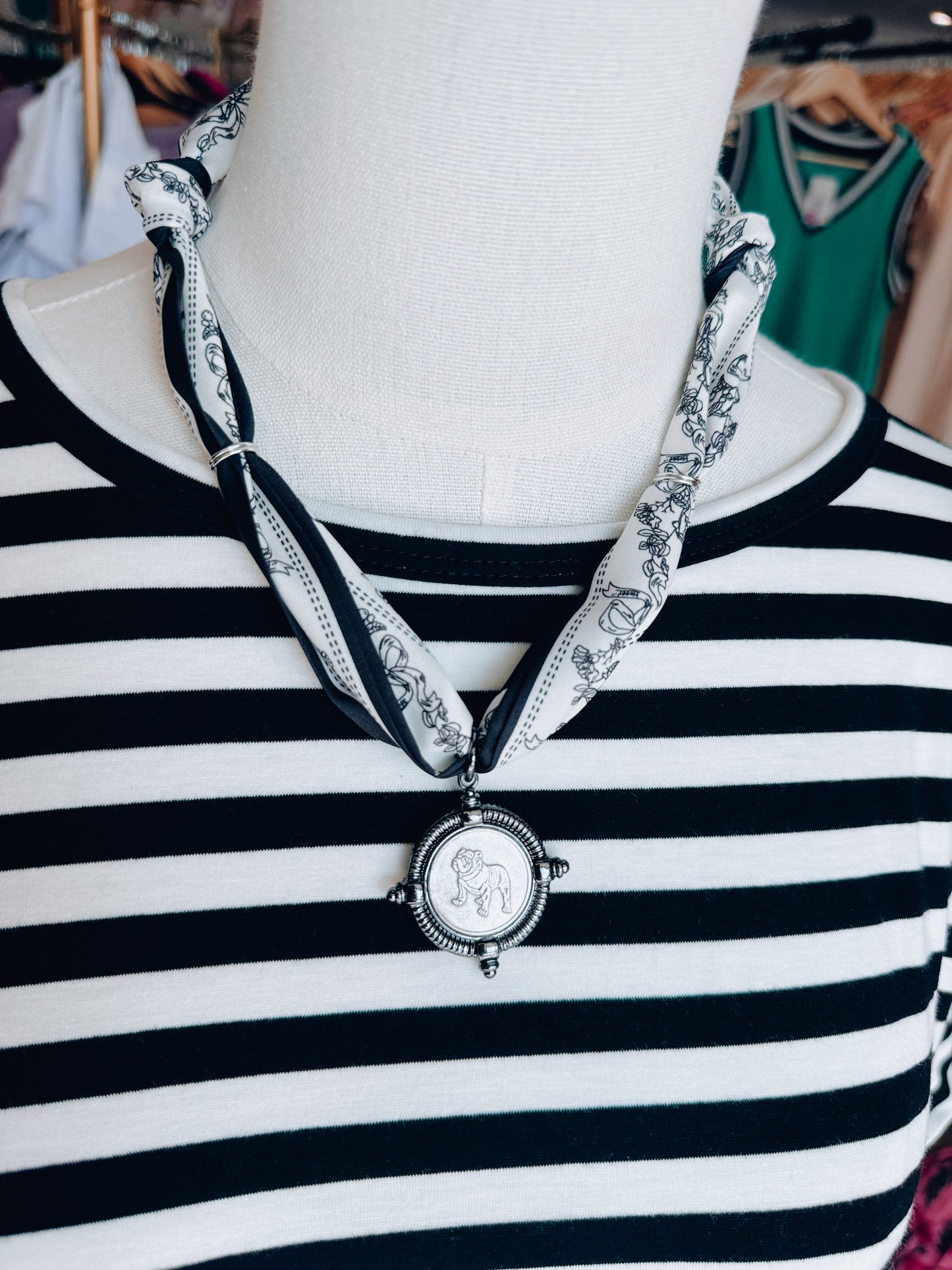 Bezel Bulldog Coin Scarf Necklace - Silver