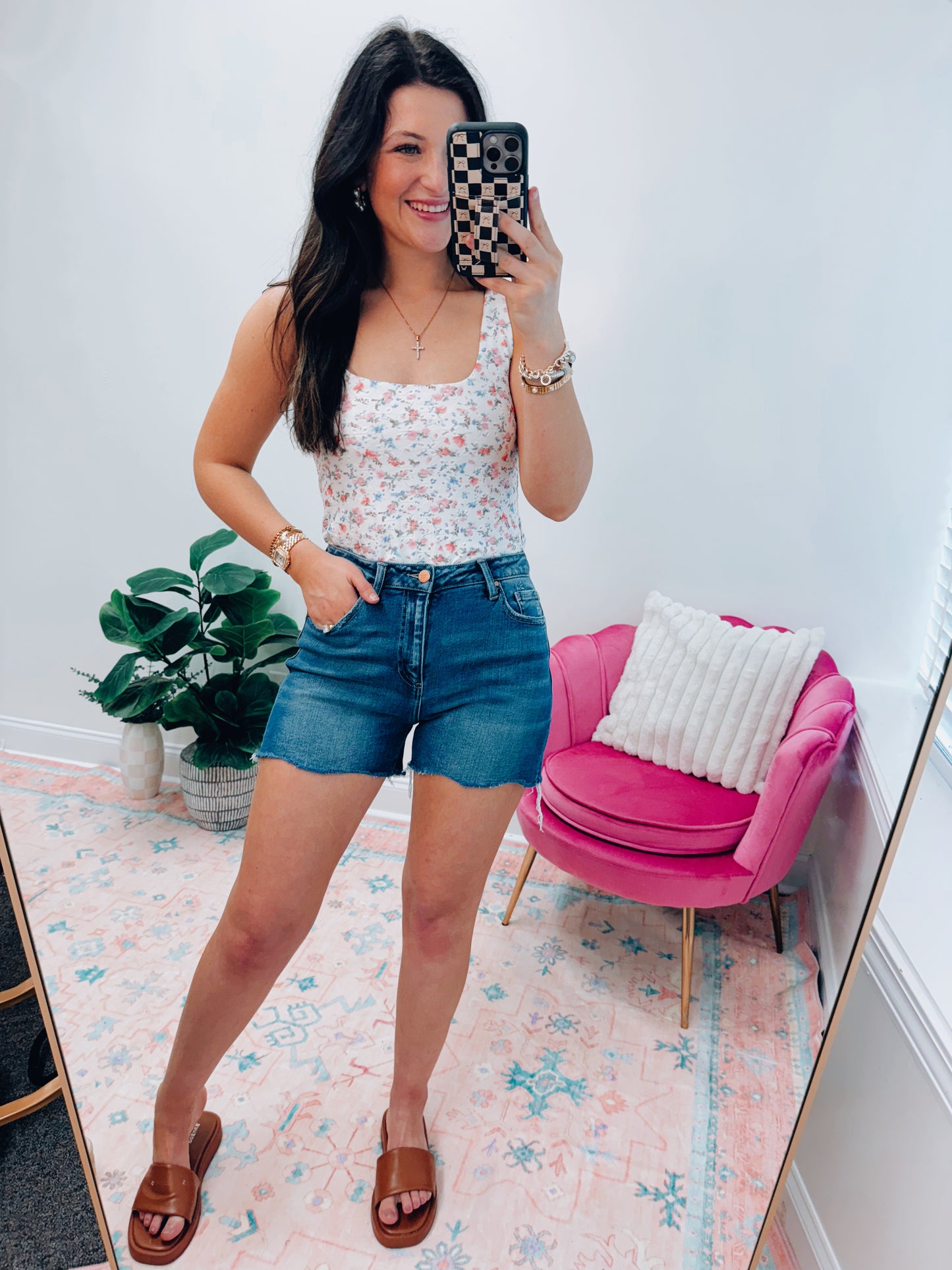 Floral Textured Tank Bodysuit
