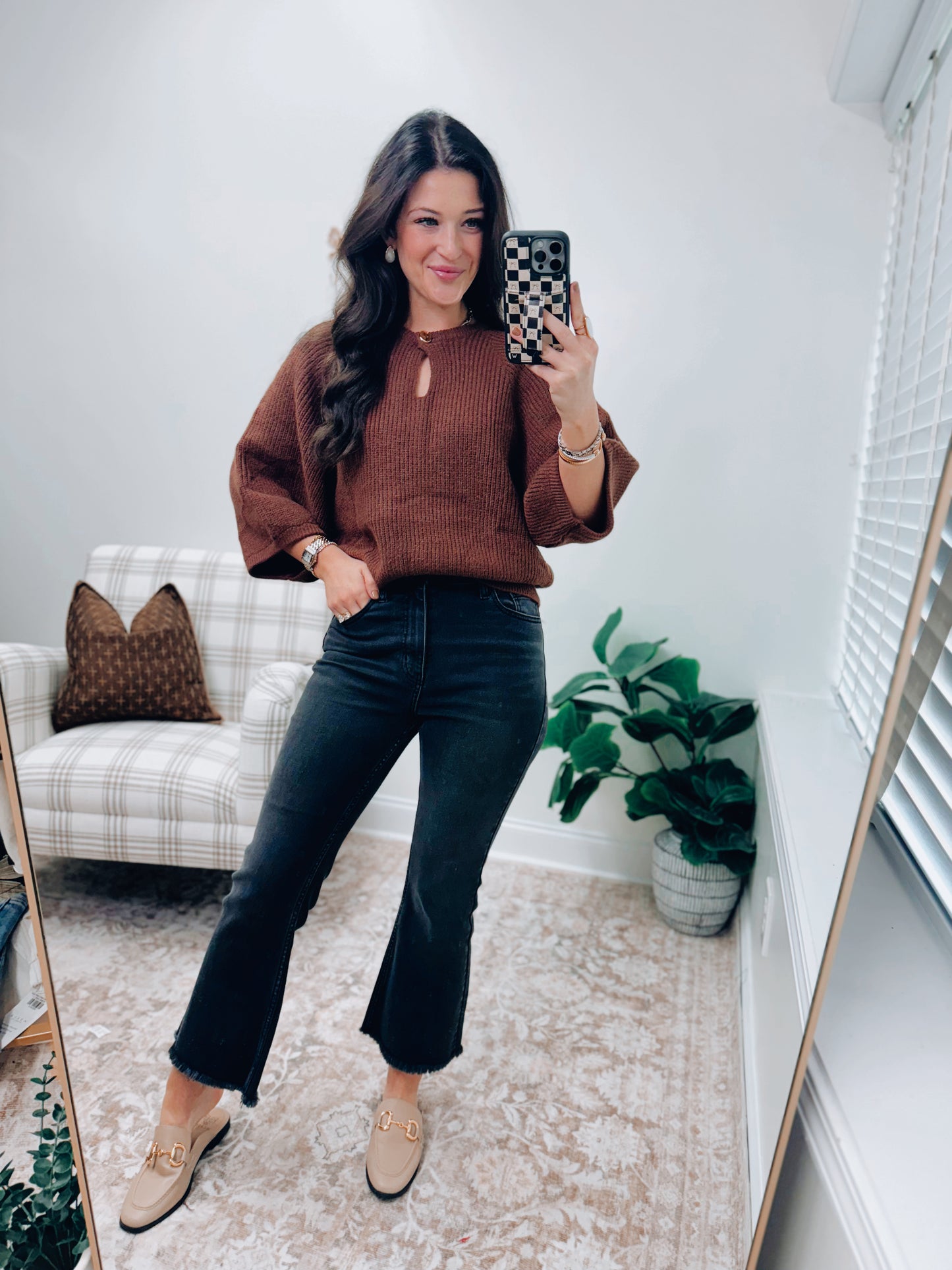 Chocolate Gold Button Sweater