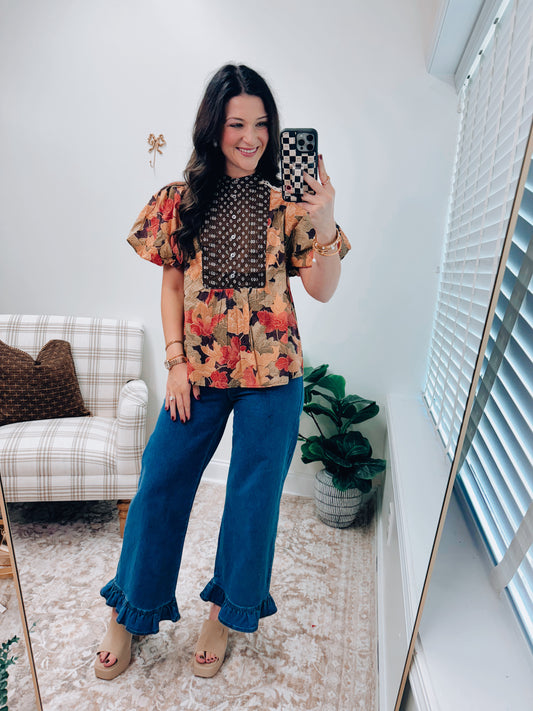 Lanie Fall Mix Pleated Top