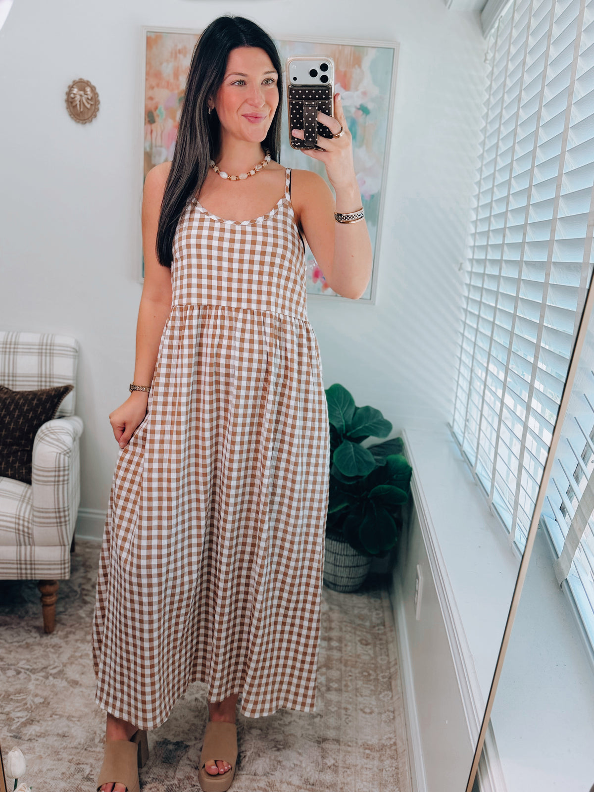 Lennox Mocha Gingham Top + Maxi Dress Combo
