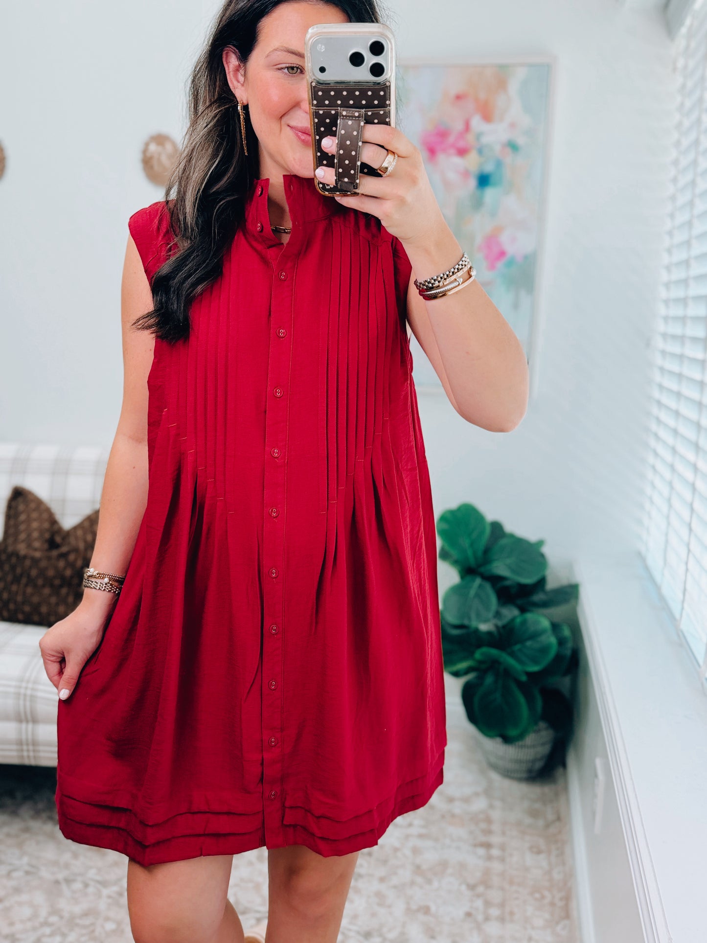 Sienna Pleated Button Mini Dress