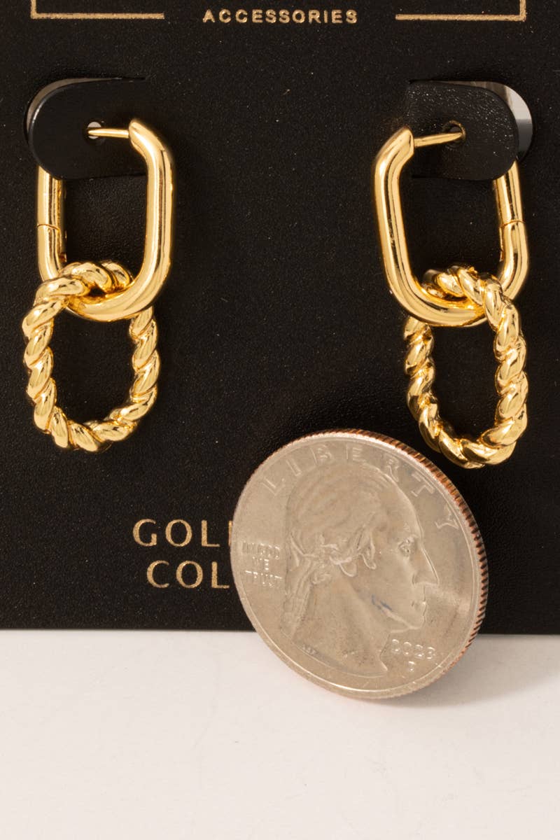 Gold Dipped Linked Oval Hoop Dangle Earrings