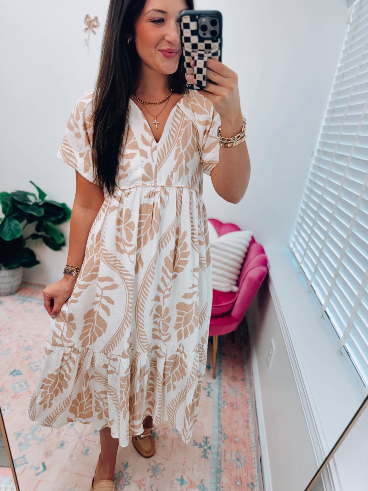 Beige Better Print Midi Dress