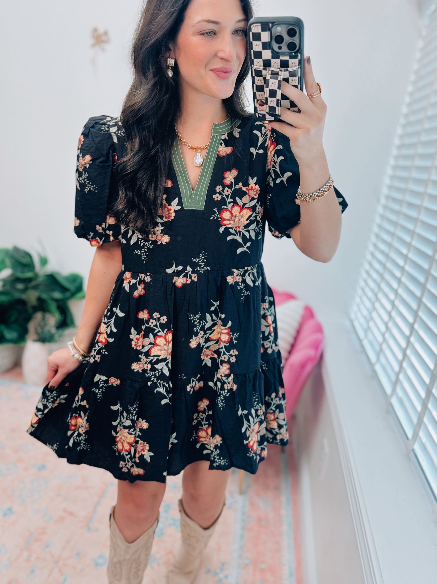 CURVY Emerson Black Floral Mini Dress