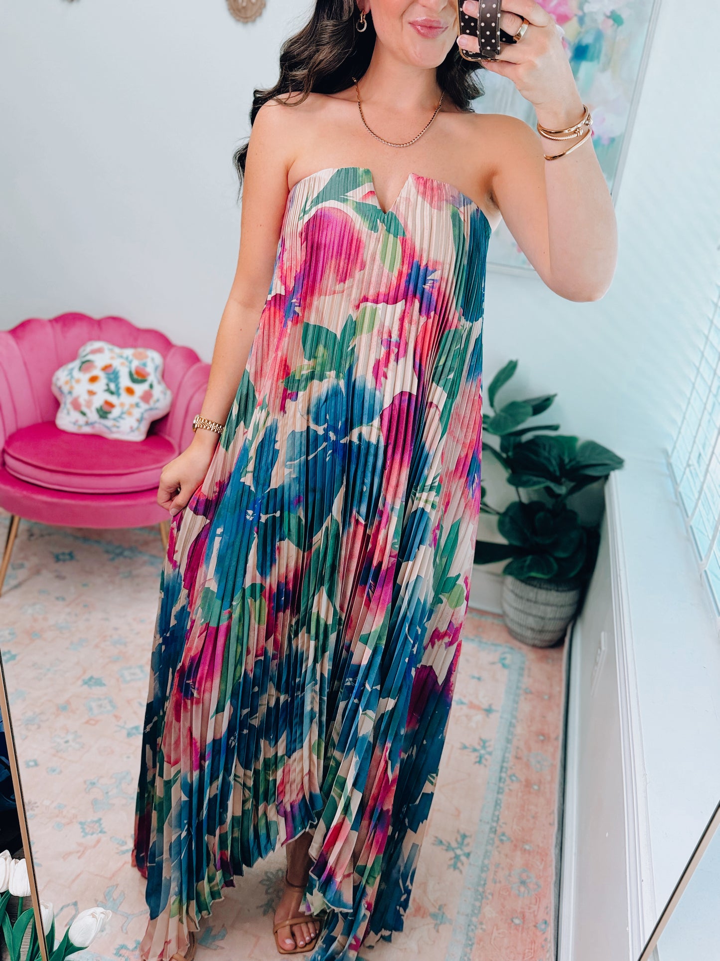 Meadowlark Pleated Maxi Column Dress
