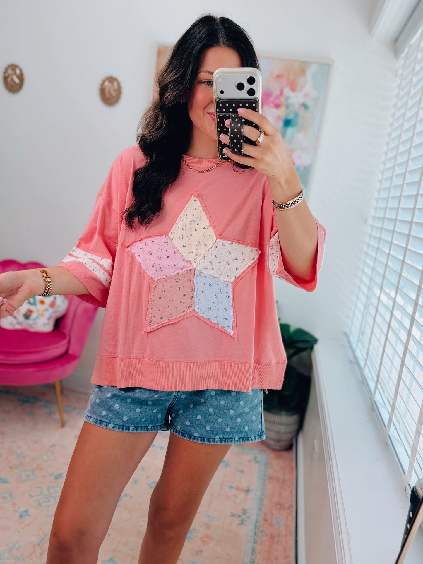 Floral Patch Work Star Knit Top