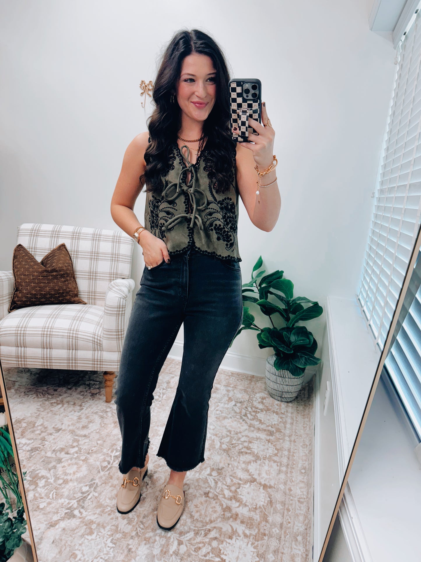 Olive Suede Crochet Suede Vest