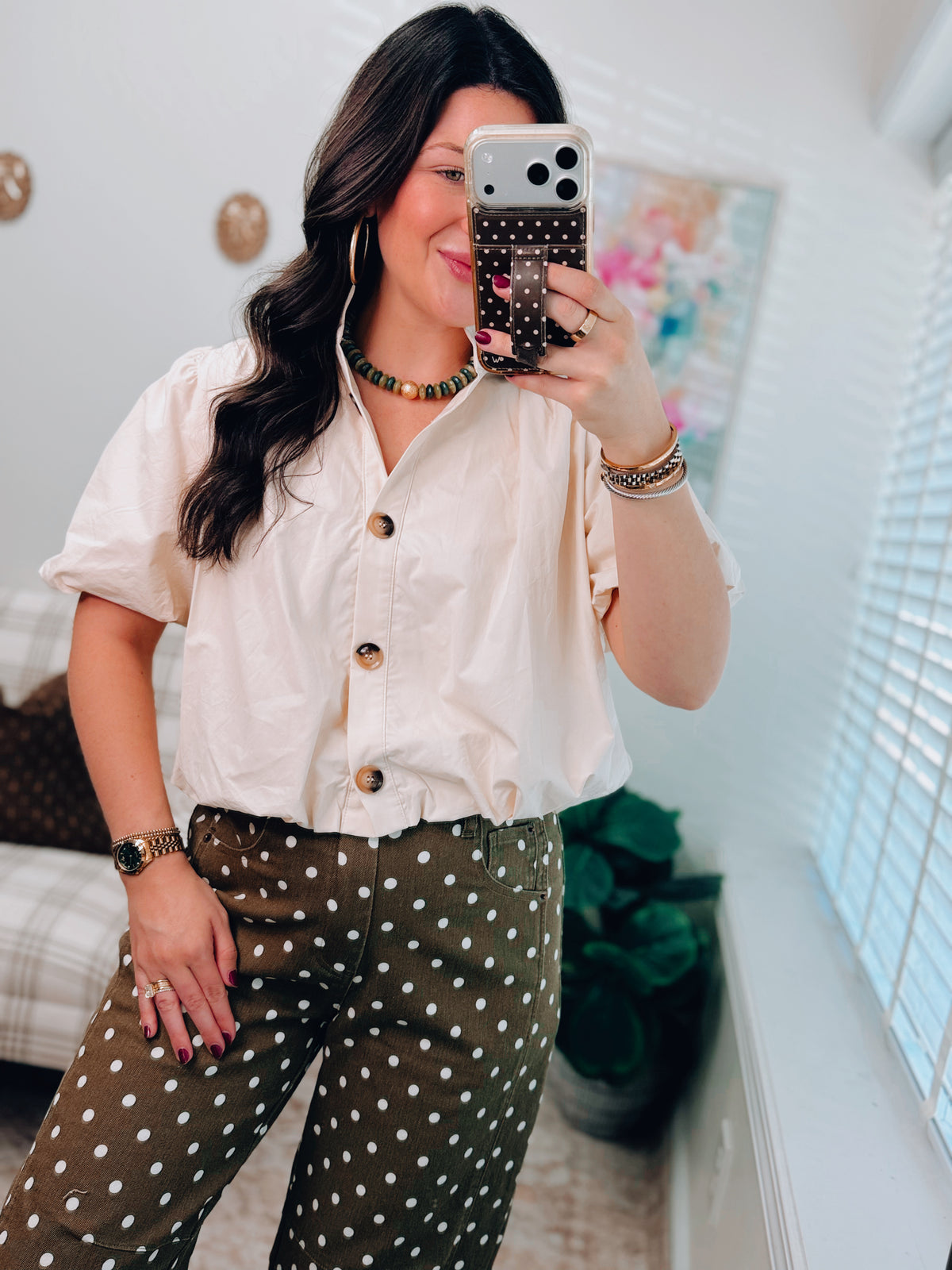 Gracie Button Bubble Hem Top - Cream