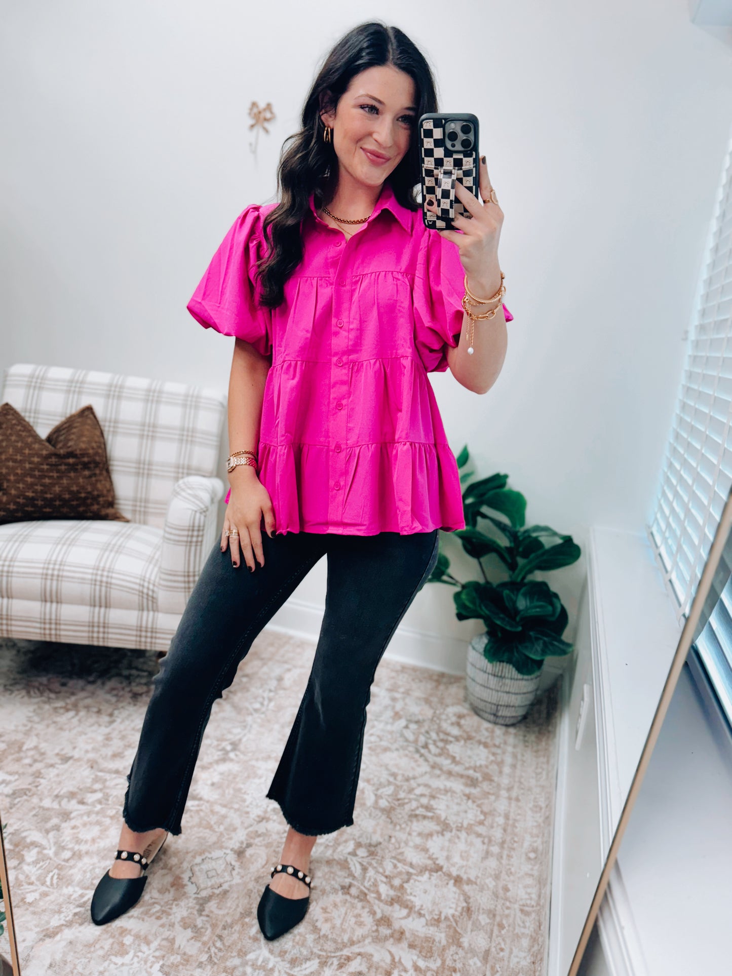 Magenta Tiered Puff Top