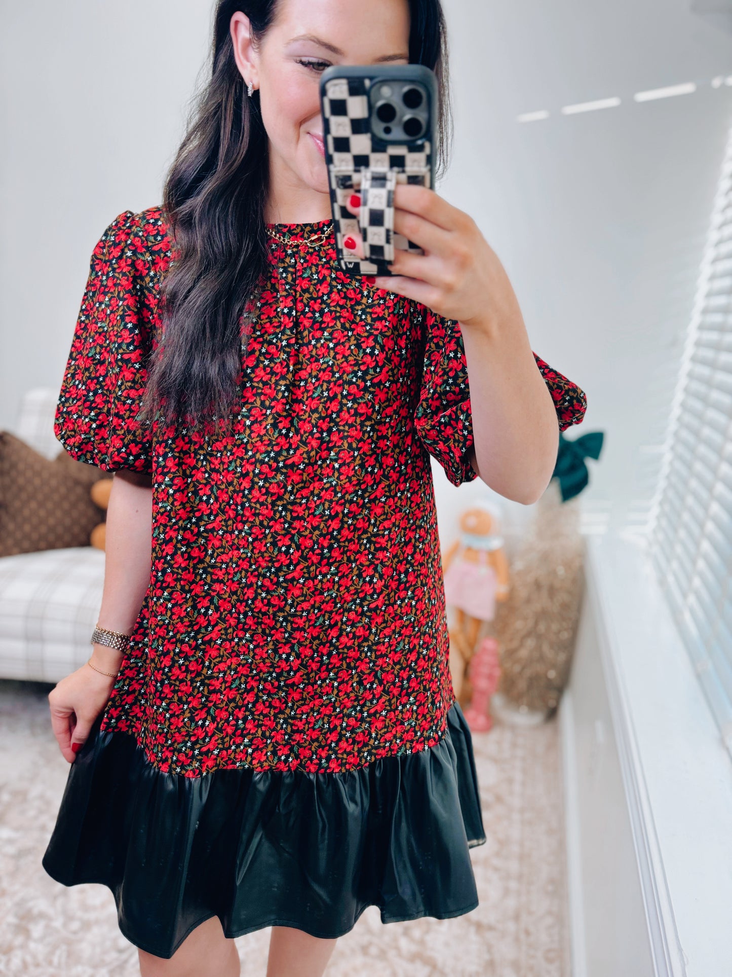 VOY Mix Faux Leather Mini Dress