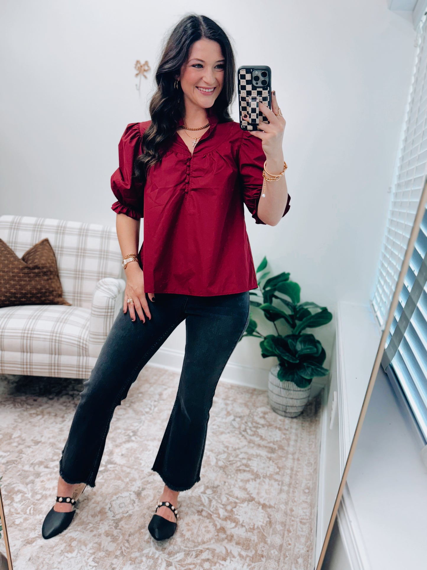 Lowen Button Ruffle Top