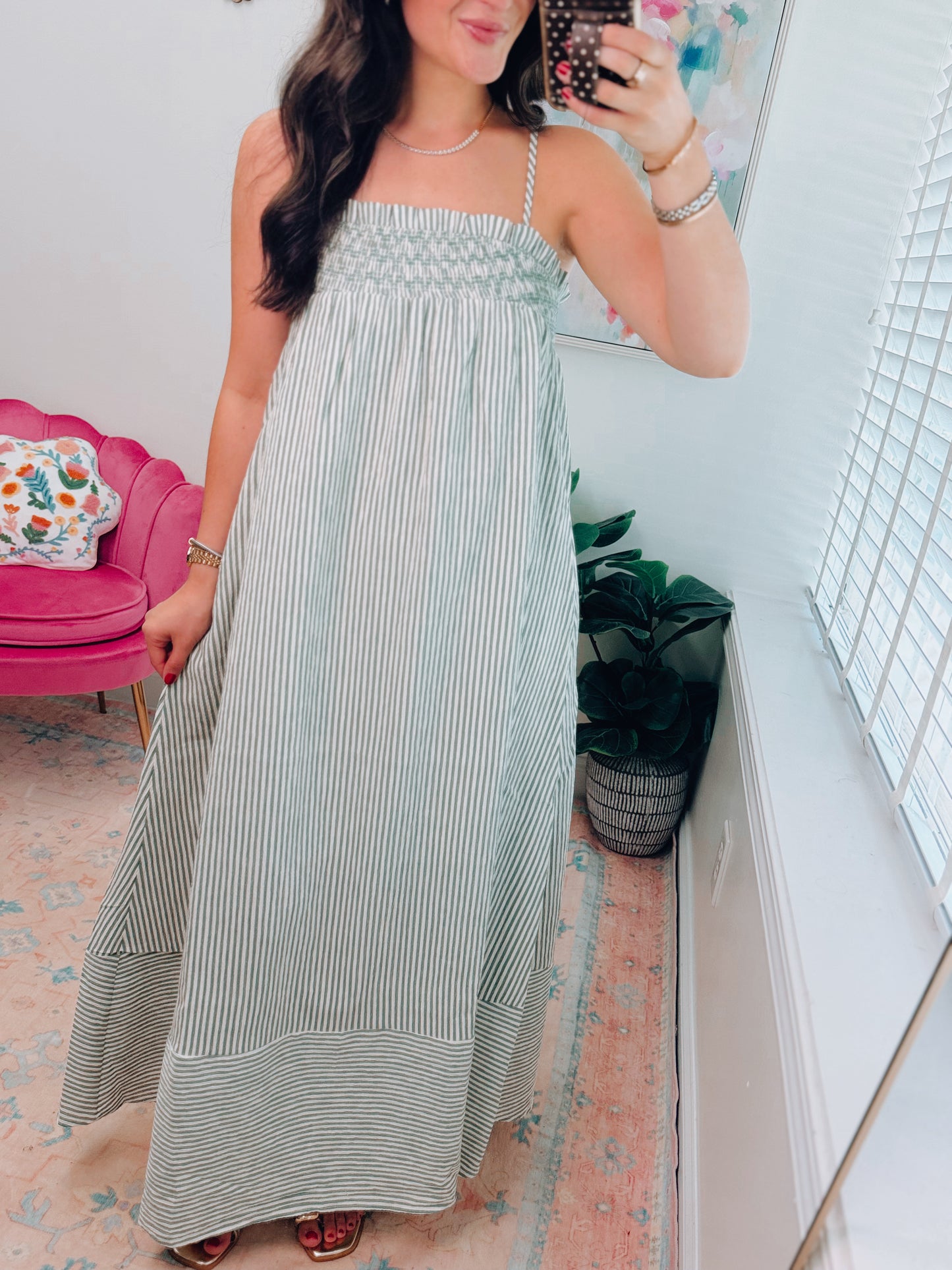 Emerson Smocked Stripe Midi Dress