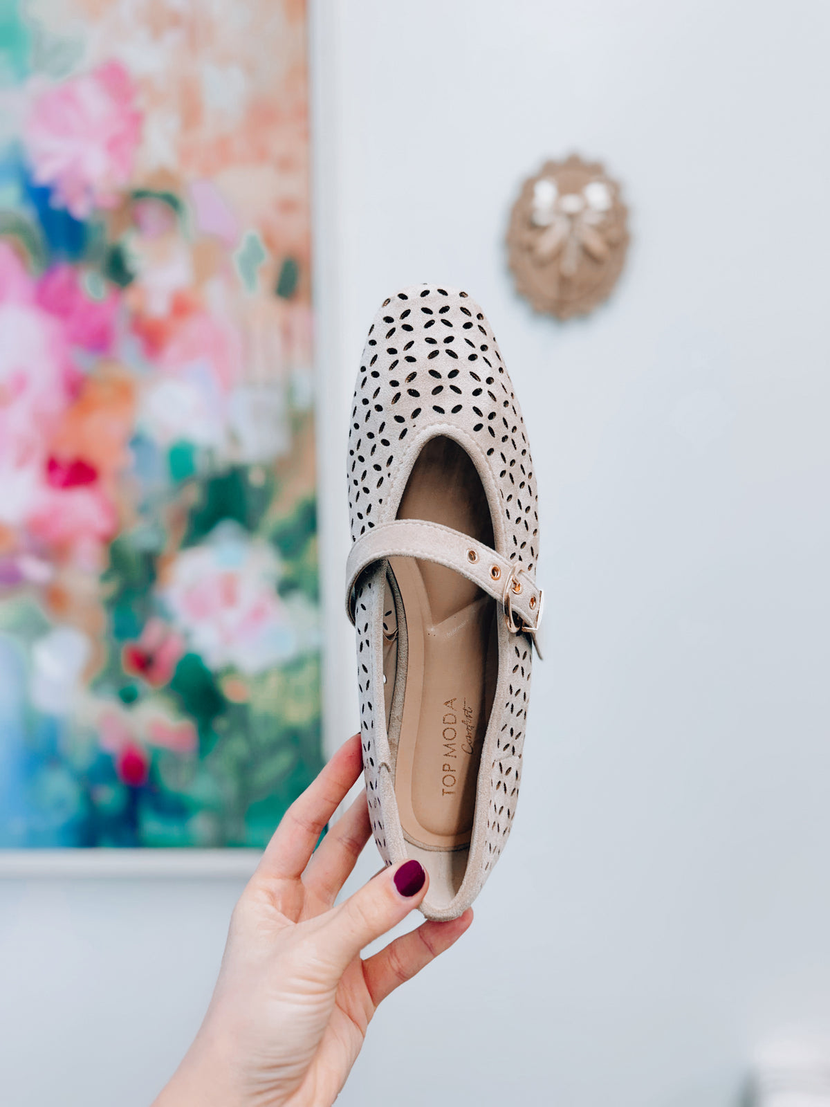 Linda Suede Mary Jane Flats - Sand Beige