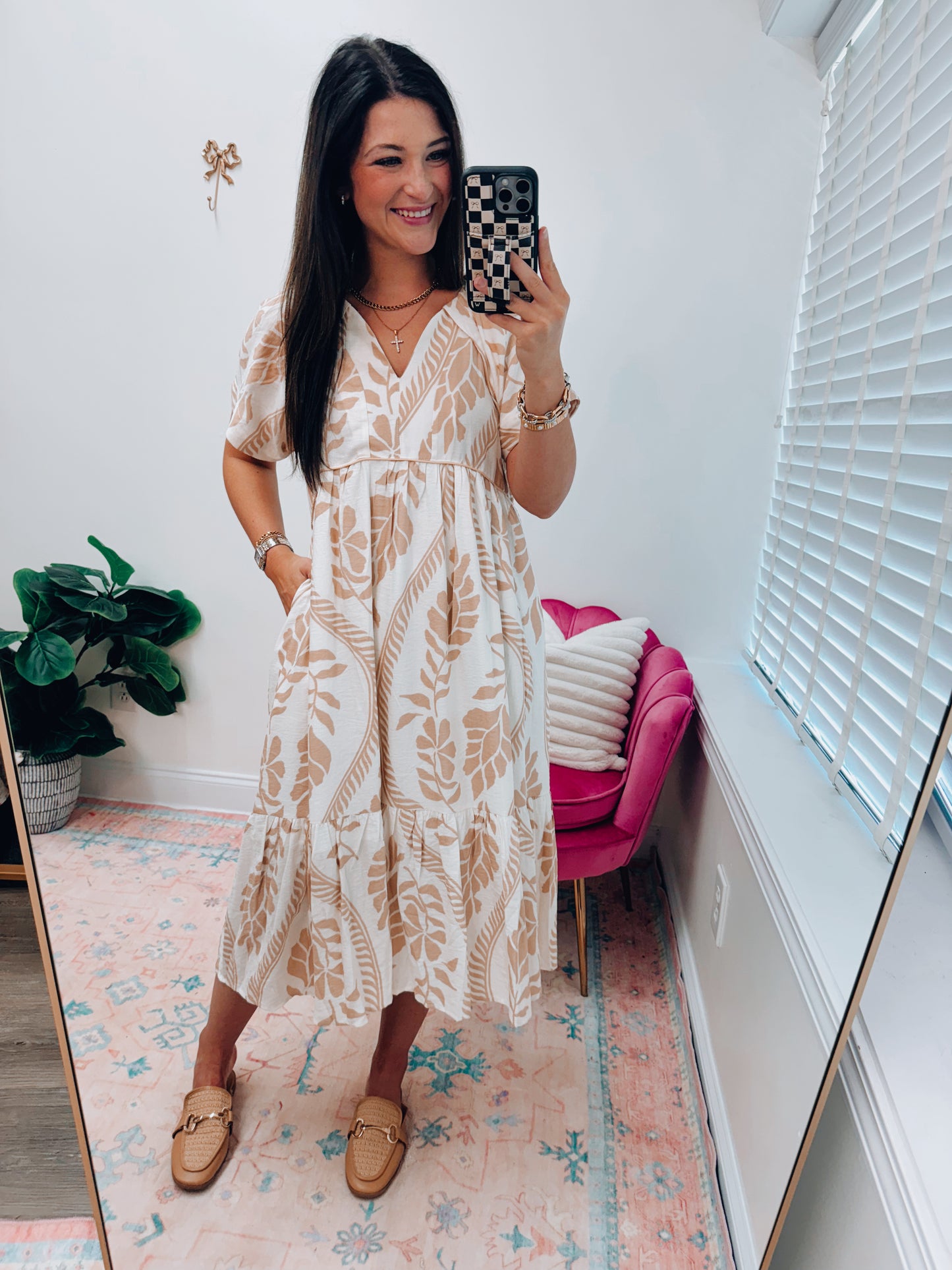 Beige Better Print Midi Dress