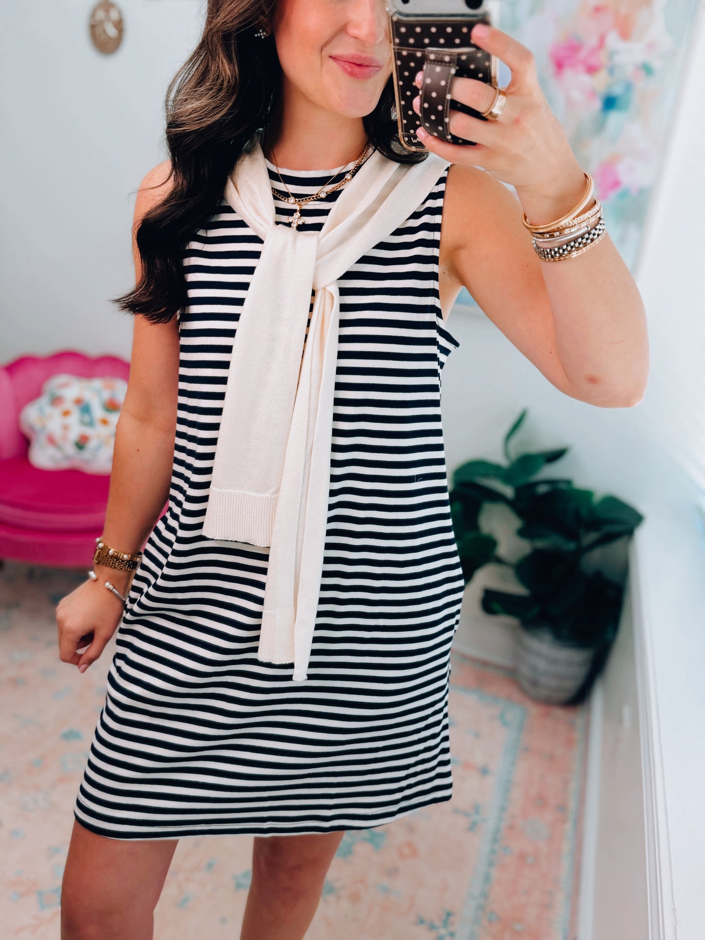 Navy Stripe Cardigan Combo Mini Dress
