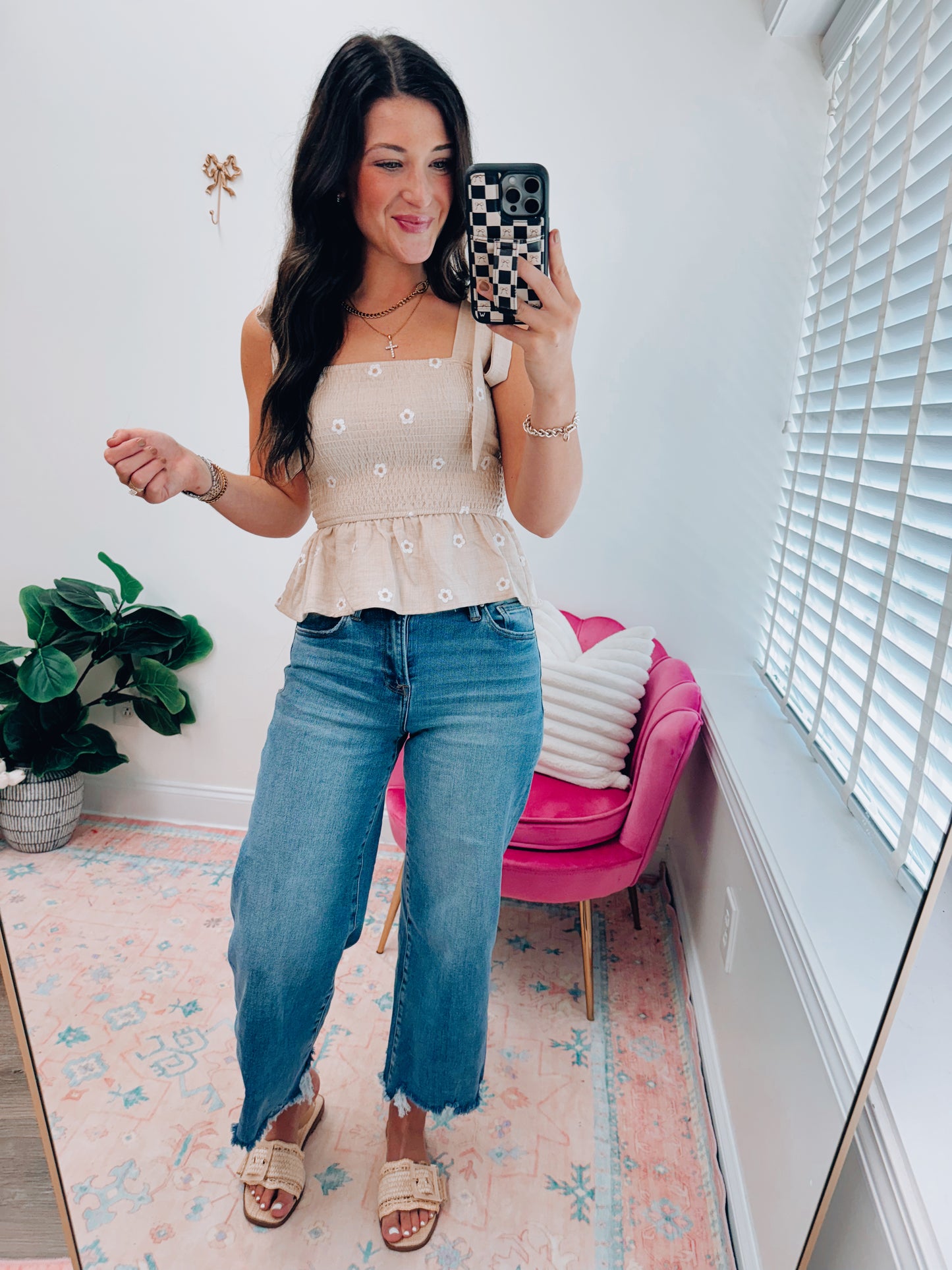 Smocked Embroidered Floral Top