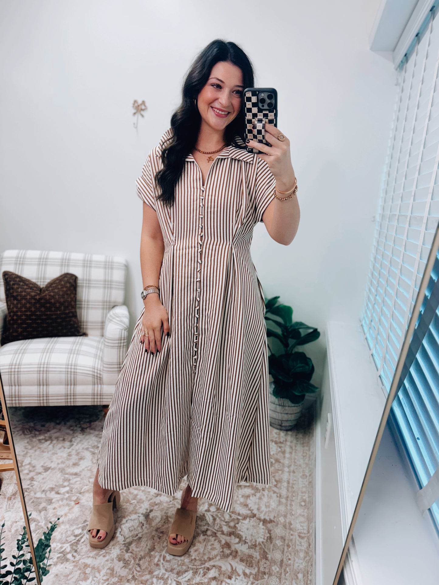 Tatum Striped Button Pleated Mini Dress