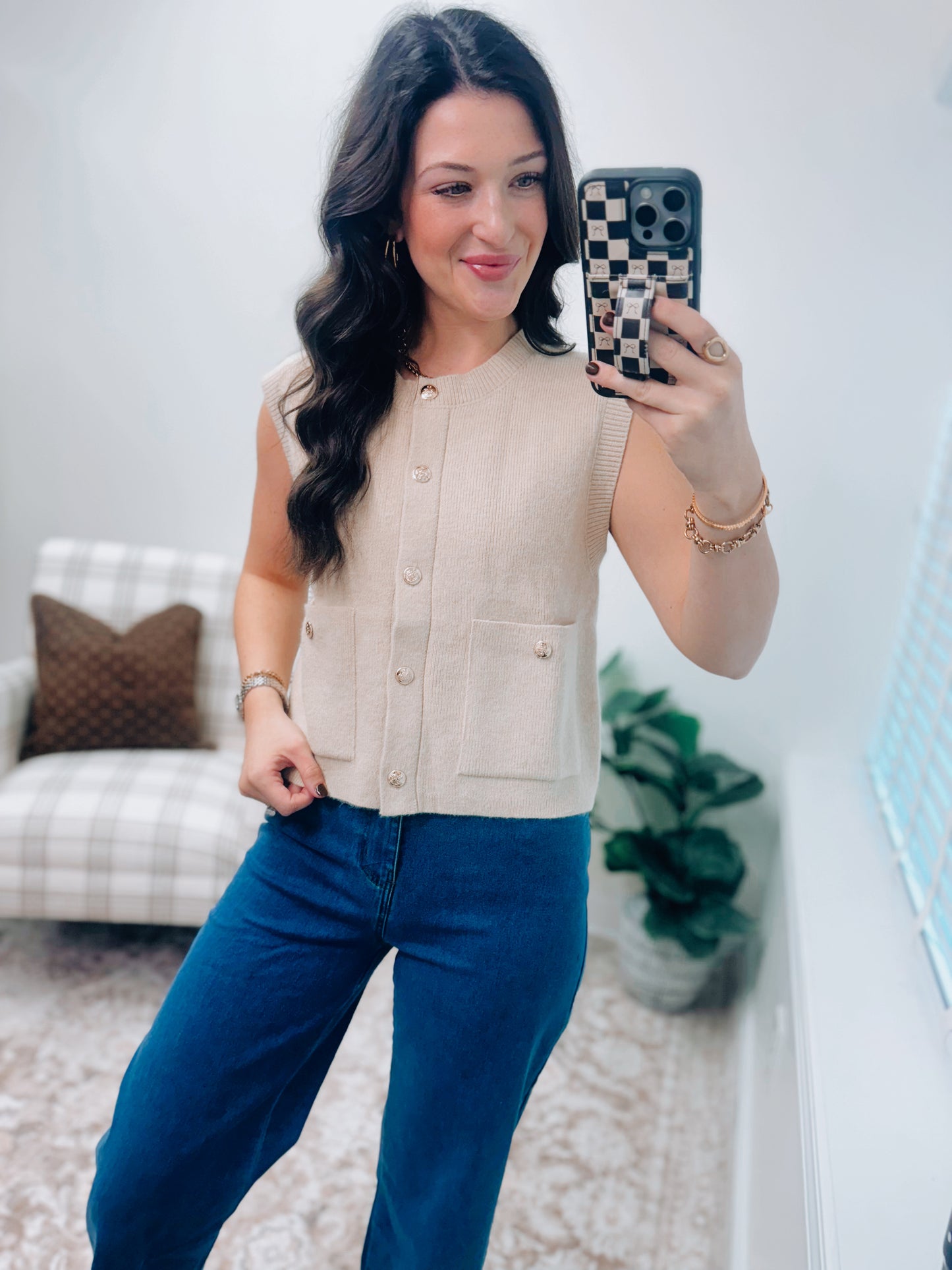 Sophia Gold Button Sweater Vest