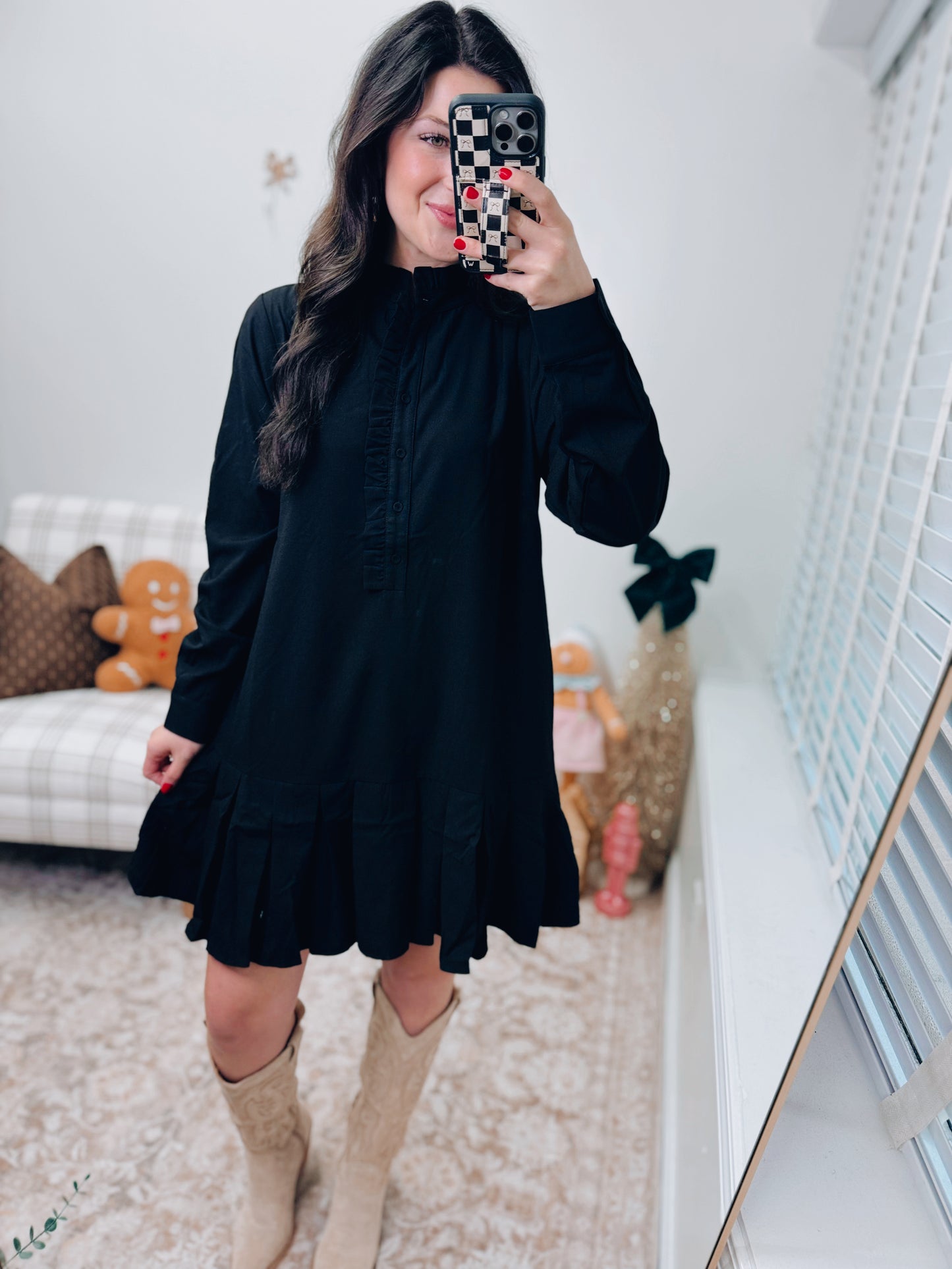 Hunter Pleated Mini Dress - Black