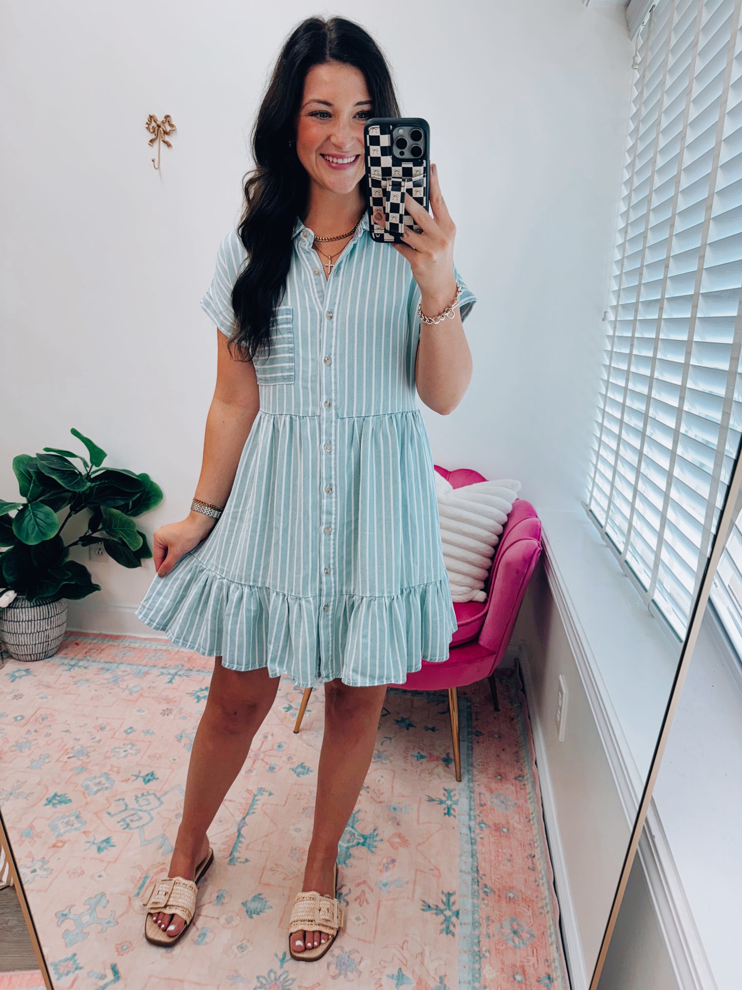 Striped Denim Mini Dress