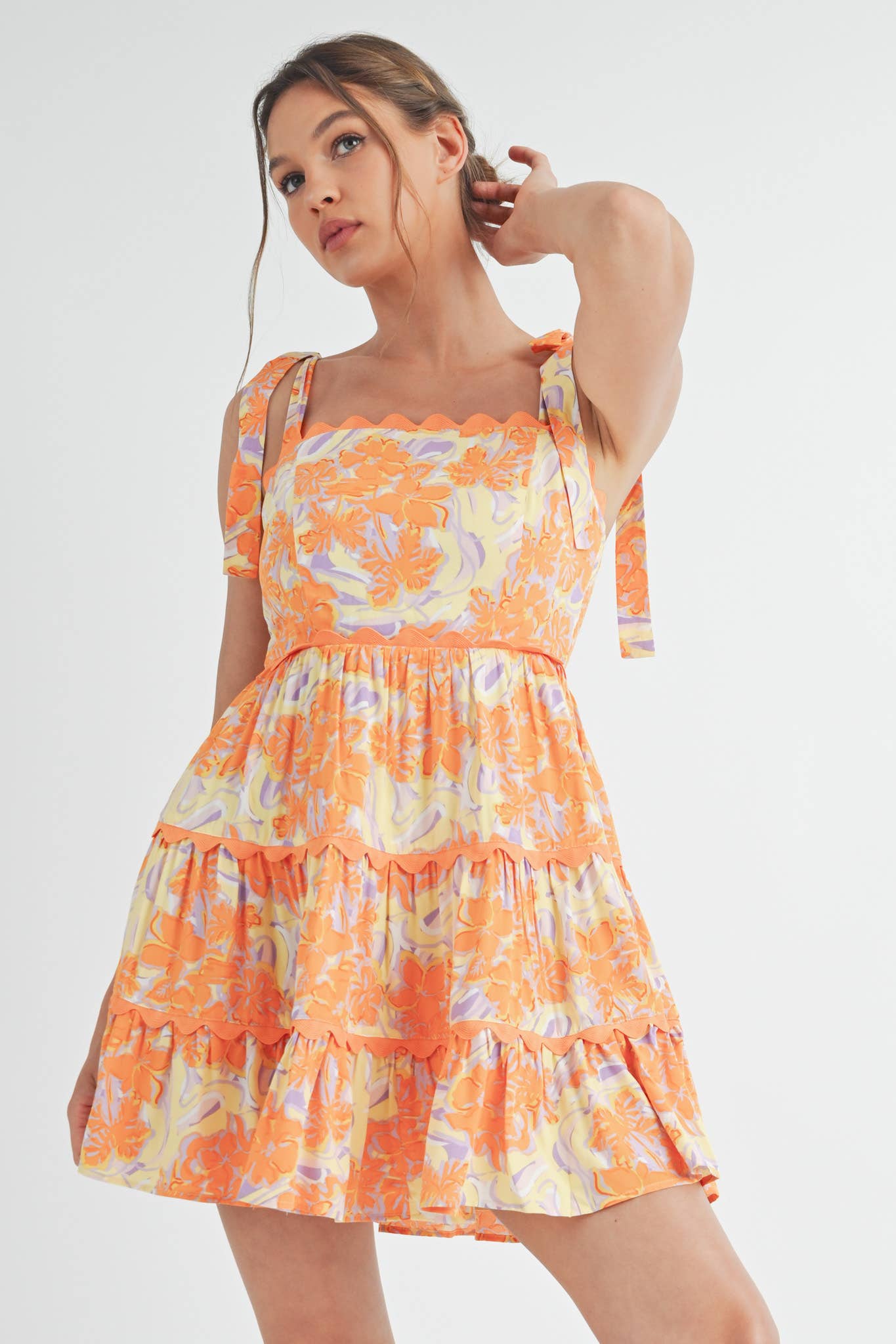 Scallop Sunset Tie Mini Dress