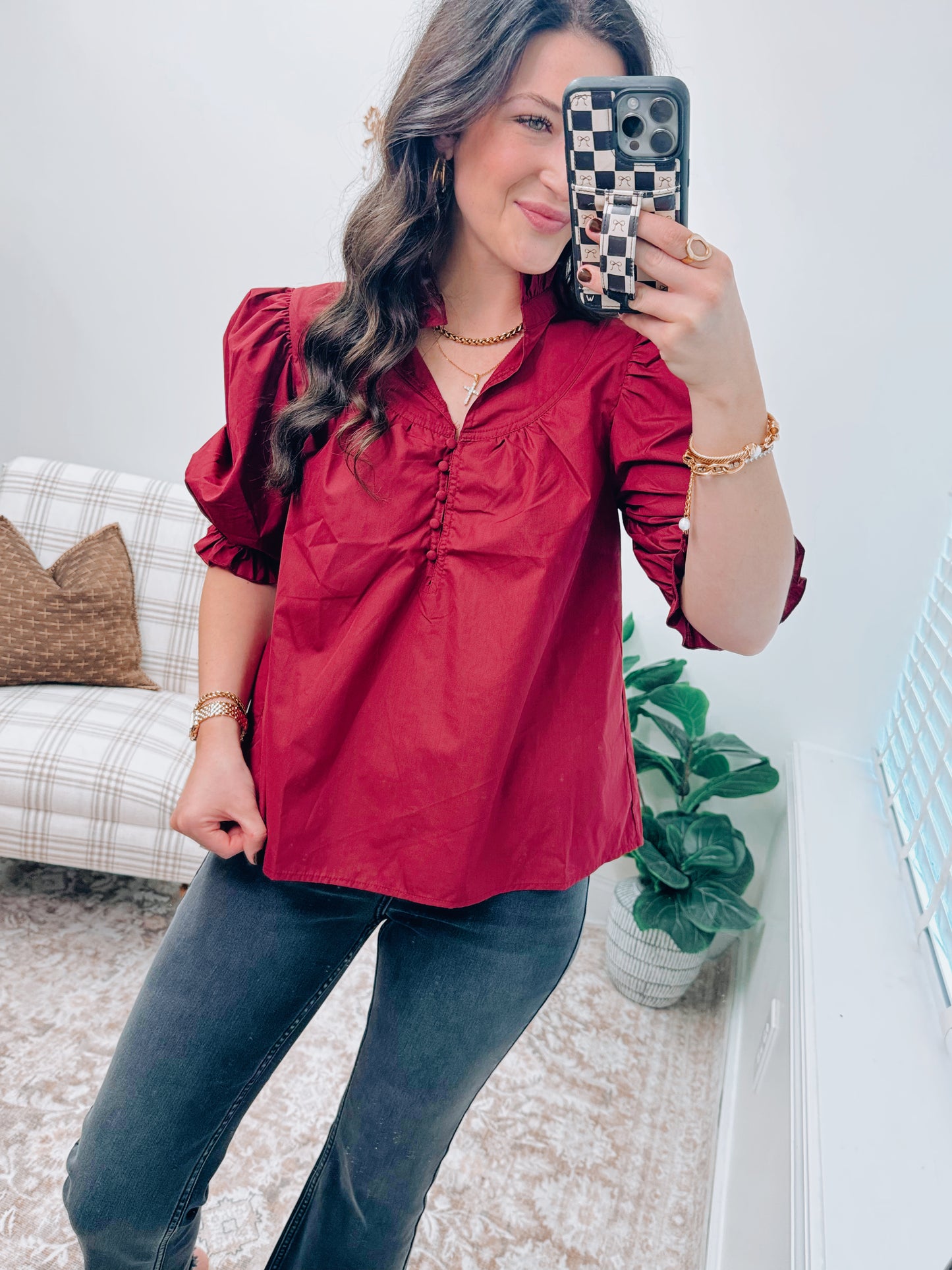 Lowen Button Ruffle Top