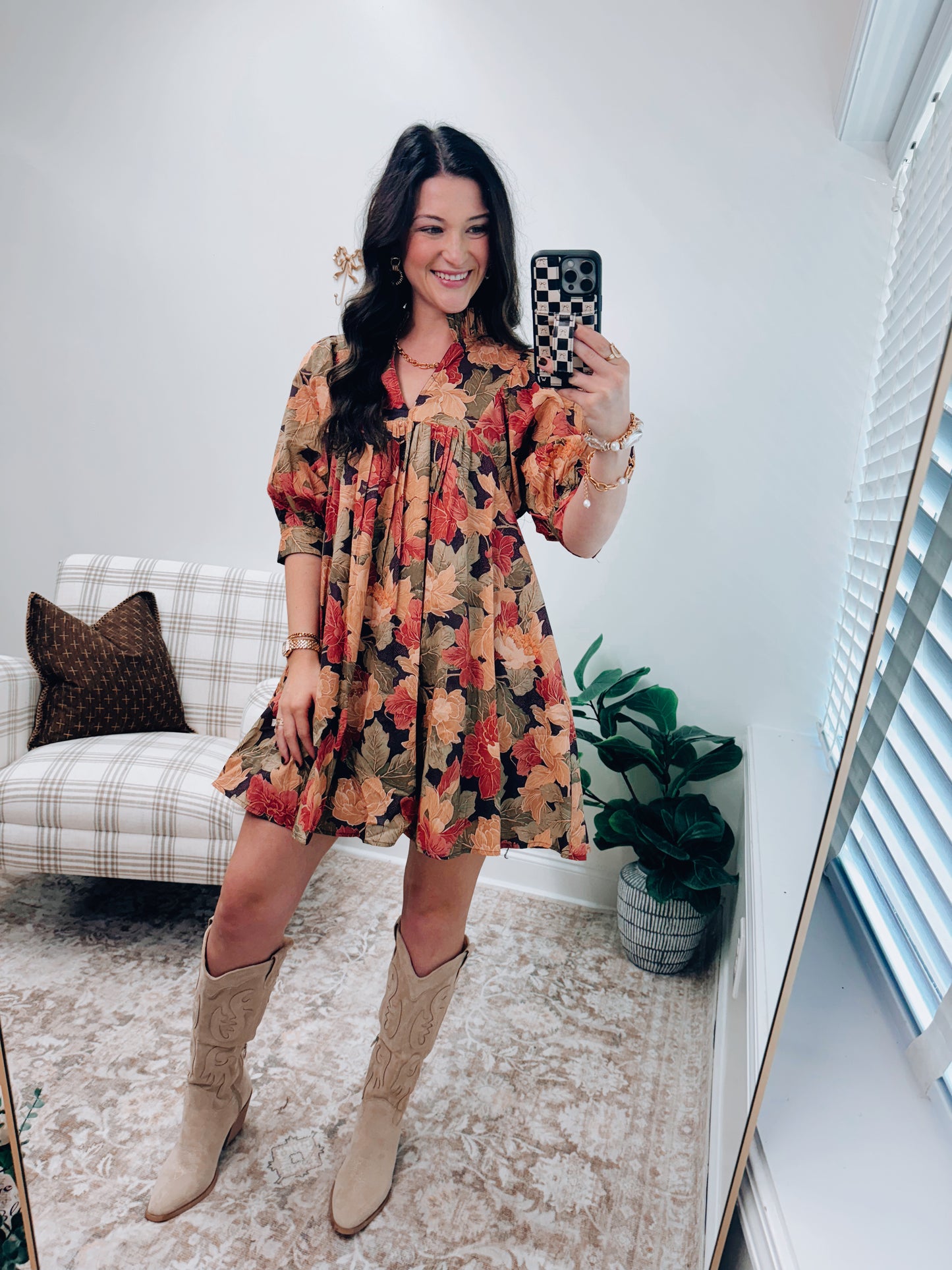 Tate Leaf Pleated Fall Mini Dress