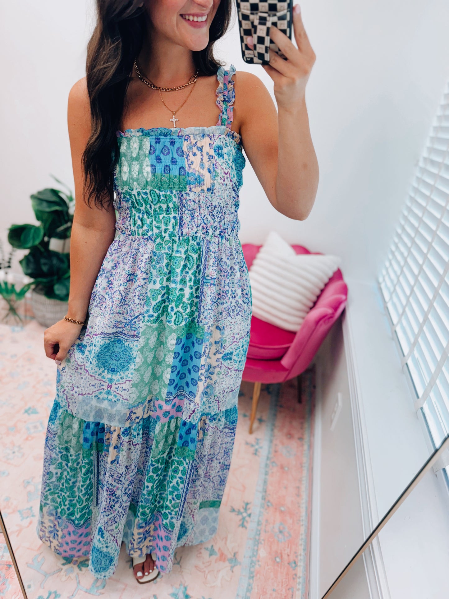 Smocked Top Patch-Work Maxi Dress