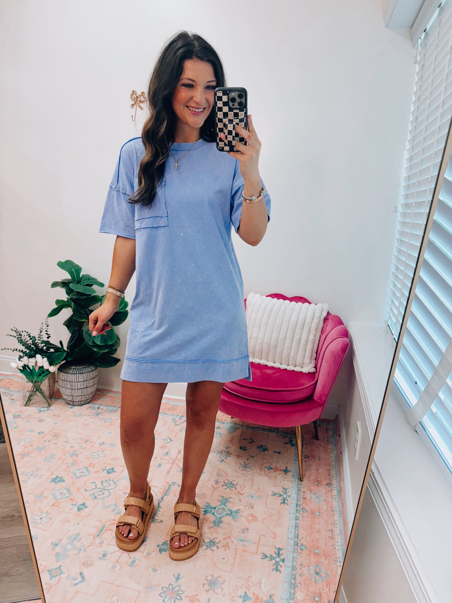 Easy Going Mineral Wash Tee Dress - Blue